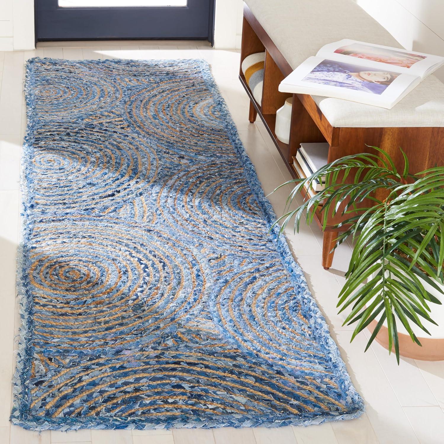 image:imageSAFAVIEH Area Rug 8x10 Cape Cod Collection Large Blue amp Natural Handmade Jute amp Cotton Boho Braided Design Ideal for Living Room Bedroom Office Dining Space CAP203MBlueNatural