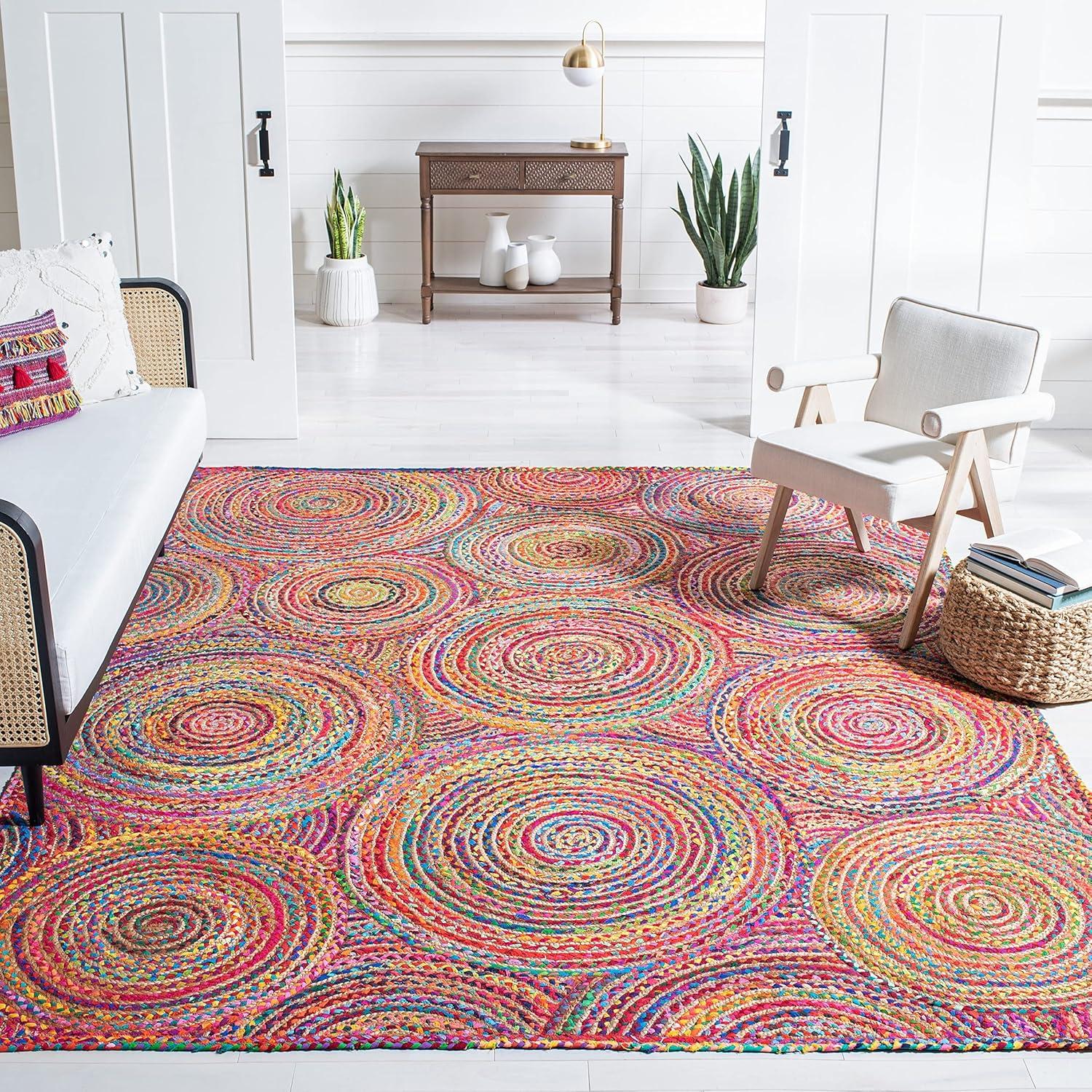 image:imageSAFAVIEH Area Rug 8x10 Cape Cod Collection Large Blue amp Natural Handmade Jute amp Cotton Boho Braided Design Ideal for Living Room Bedroom Office Dining Space CAP203MRedMulti
