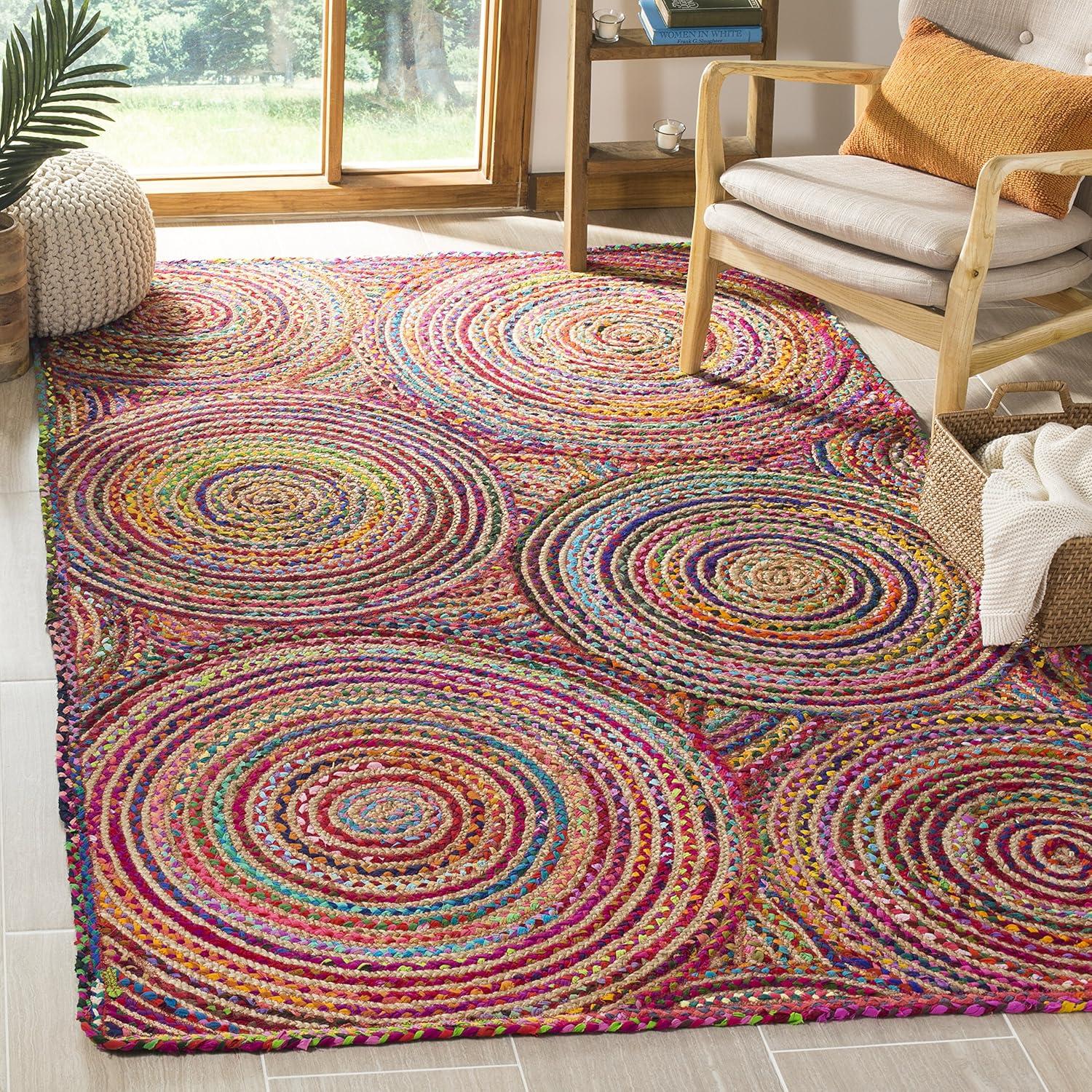image:imageSAFAVIEH Area Rug 8x10 Cape Cod Collection Large Blue amp Natural Handmade Jute amp Cotton Boho Braided Design Ideal for Living Room Bedroom Office Dining Space CAP203MRedMulti