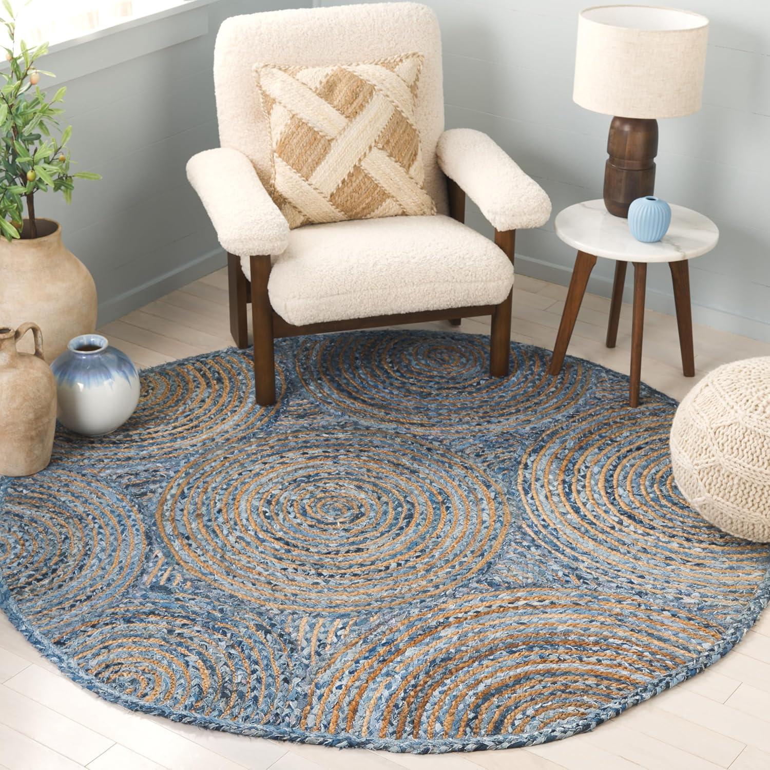 image:imageSAFAVIEH Area Rug 8x10 Cape Cod Collection Large Blue amp Natural Handmade Jute amp Cotton Boho Braided Design Ideal for Living Room Bedroom Office Dining Space CAP203MBlueNatural
