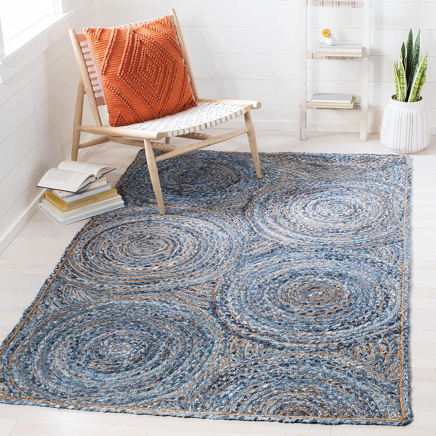 image:imageSAFAVIEH Area Rug 8x10 Cape Cod Collection Large Blue amp Natural Handmade Jute amp Cotton Boho Braided Design Ideal for Living Room Bedroom Office Dining Space CAP203MBlueNatural