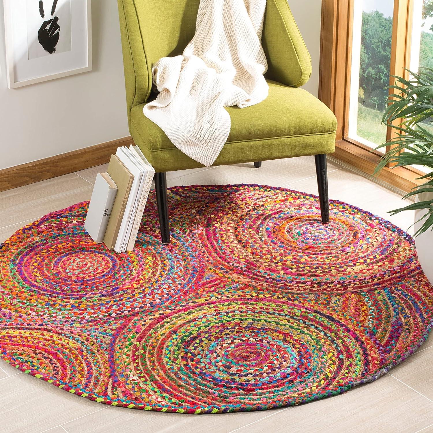 image:imageSAFAVIEH Area Rug 8x10 Cape Cod Collection Large Blue amp Natural Handmade Jute amp Cotton Boho Braided Design Ideal for Living Room Bedroom Office Dining Space CAP203MRedMulti