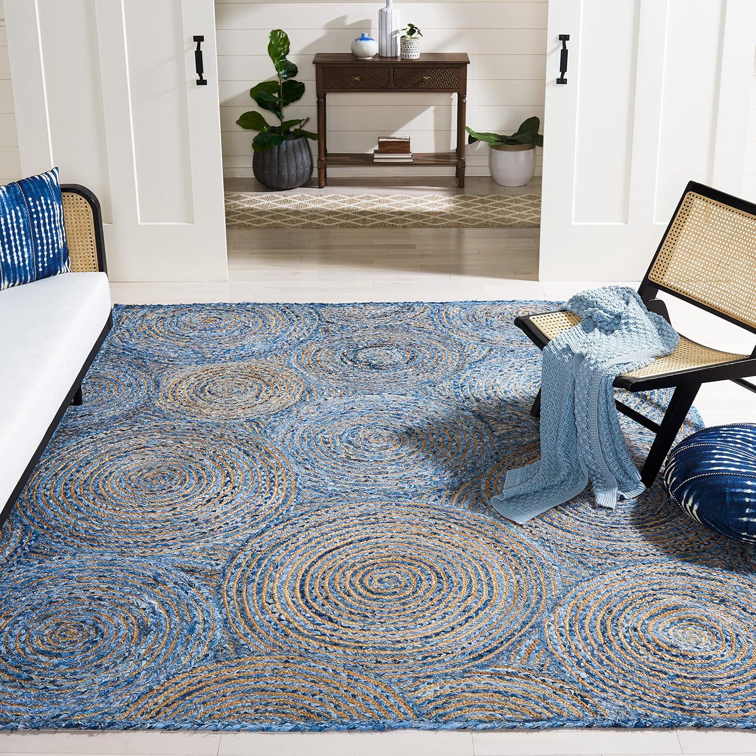 image:imageSAFAVIEH Area Rug 8x10 Cape Cod Collection Large Blue amp Natural Handmade Jute amp Cotton Boho Braided Design Ideal for Living Room Bedroom Office Dining Space CAP203MBlueNatural