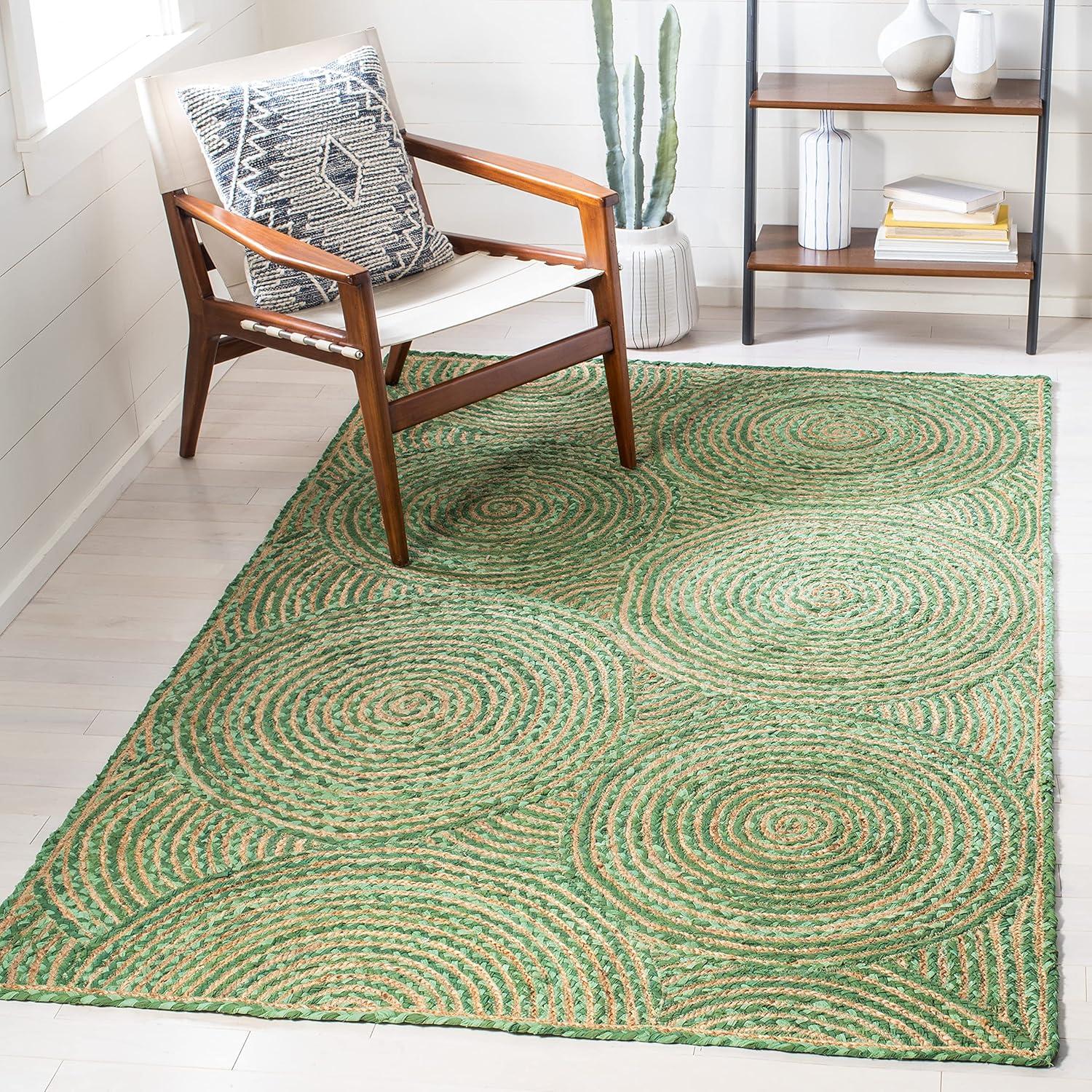 image:imageSAFAVIEH Area Rug 8x10 Cape Cod Collection Large Blue amp Natural Handmade Jute amp Cotton Boho Braided Design Ideal for Living Room Bedroom Office Dining Space CAP203MGreenNatural