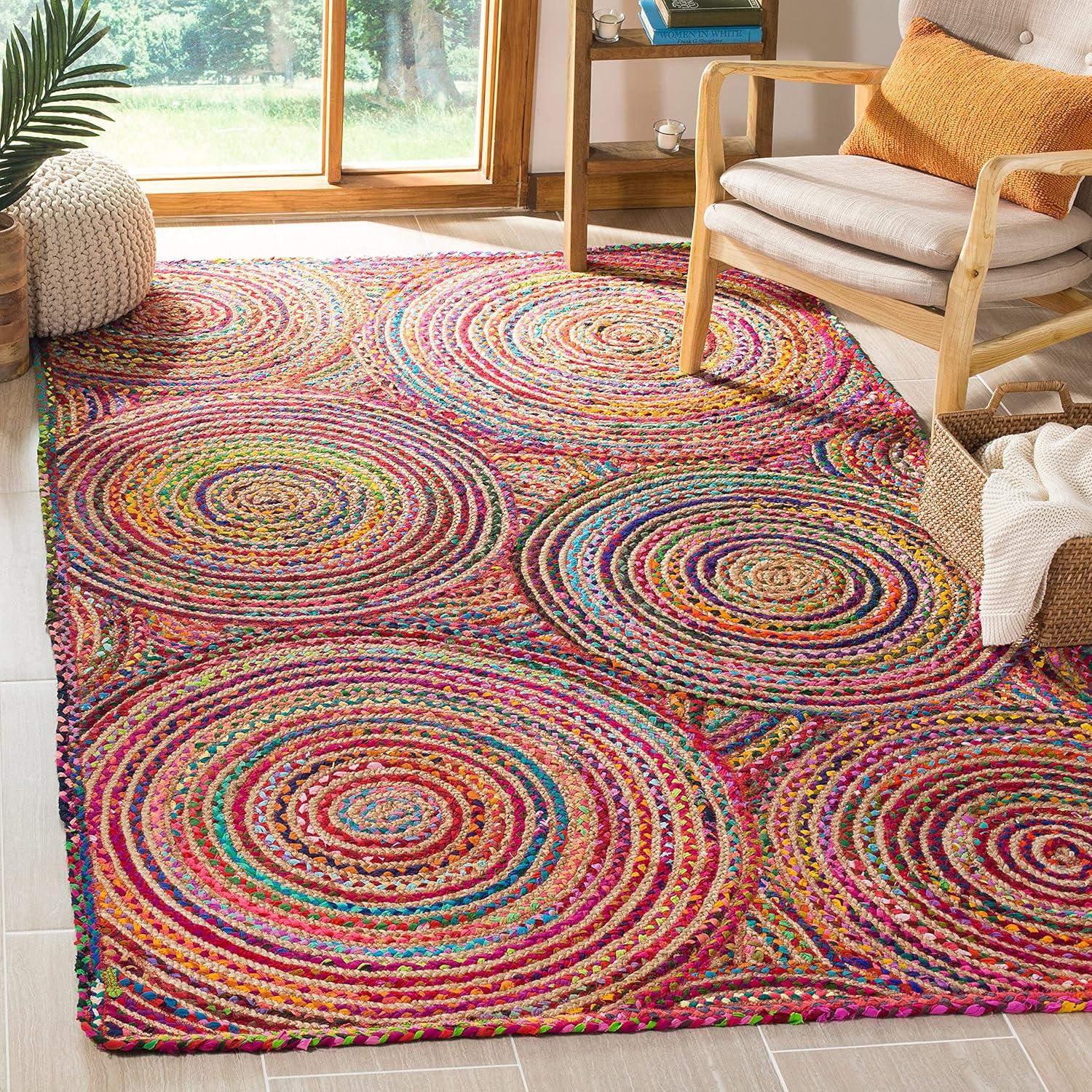 image:imageSAFAVIEH Area Rug 8x10 Cape Cod Collection Large Blue amp Natural Handmade Jute amp Cotton Boho Braided Design Ideal for Living Room Bedroom Office Dining Space CAP203MRedMulti