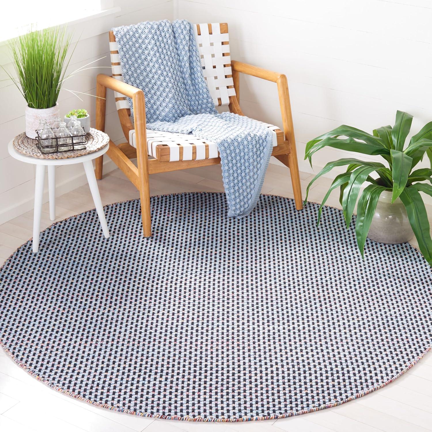 image:imageSAFAVIEH Area Rug 8x10 Montauk Collection Large Beige amp Black Handmade Flat Weave Cotton Ideal for Living Room Bedroom Office Dining Space MTK475BBlueBlack