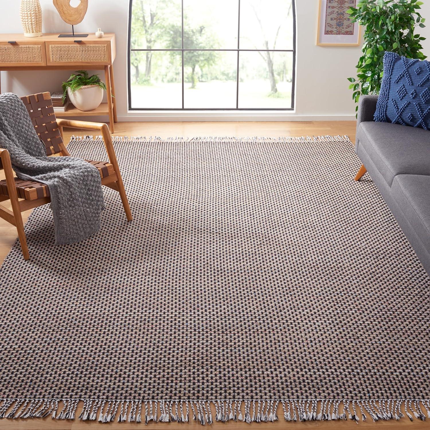 image:imageSAFAVIEH Area Rug 8x10 Montauk Collection Large Beige amp Black Handmade Flat Weave Cotton Ideal for Living Room Bedroom Office Dining Space MTK475BBeigeBlack