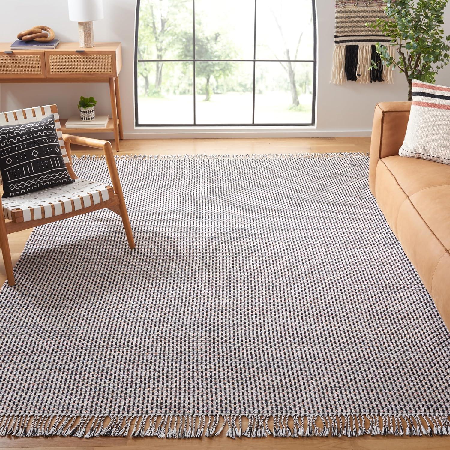 image:imageSAFAVIEH Area Rug 8x10 Montauk Collection Large Beige amp Black Handmade Flat Weave Cotton Ideal for Living Room Bedroom Office Dining Space MTK475BIvoryBlack