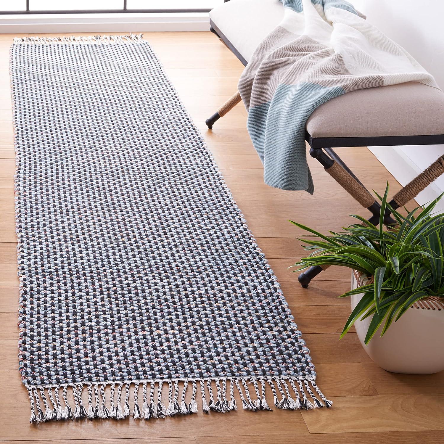 image:imageSAFAVIEH Area Rug 8x10 Montauk Collection Large Beige amp Black Handmade Flat Weave Cotton Ideal for Living Room Bedroom Office Dining Space MTK475BBlueBlack