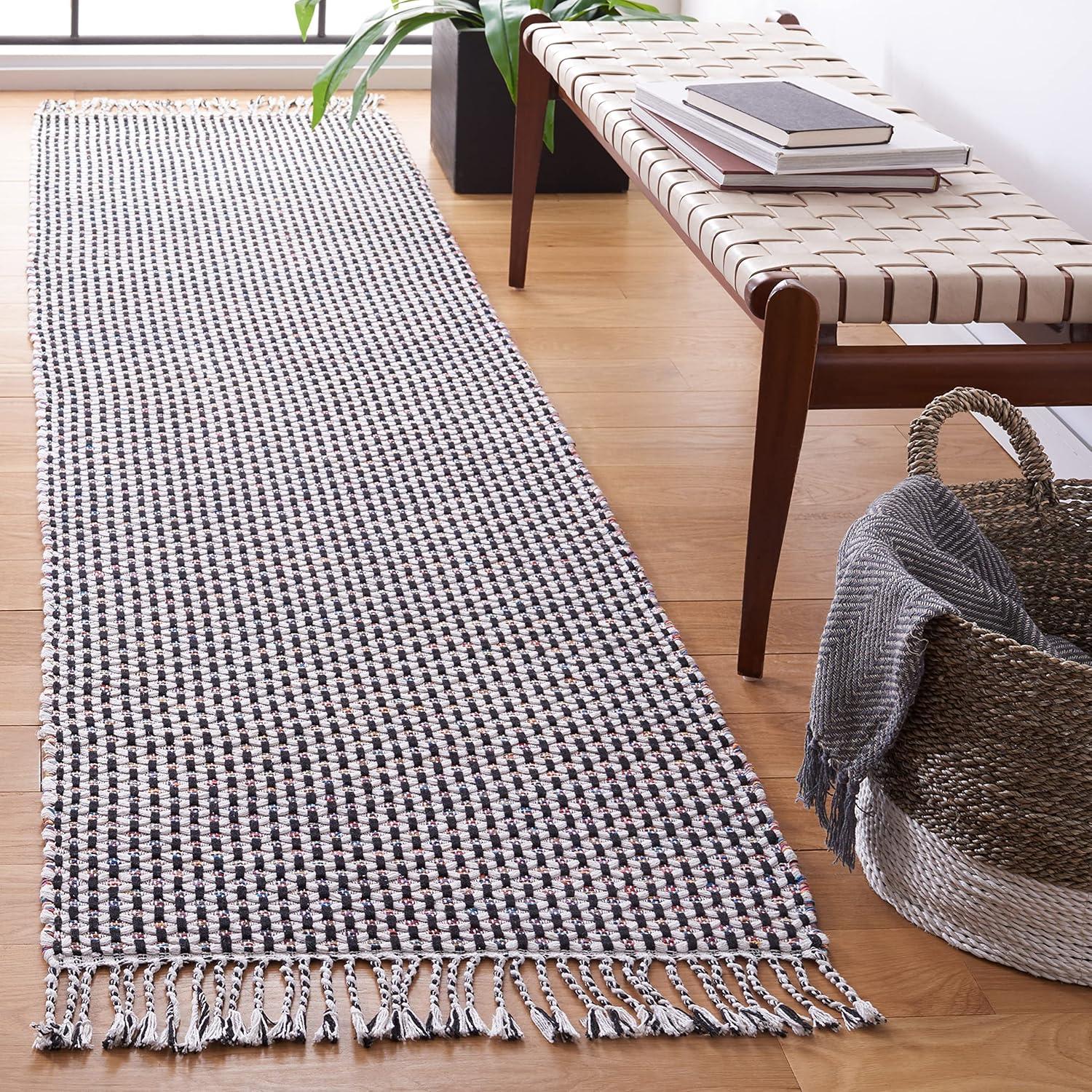 image:imageSAFAVIEH Area Rug 8x10 Montauk Collection Large Beige amp Black Handmade Flat Weave Cotton Ideal for Living Room Bedroom Office Dining Space MTK475BIvoryBlack