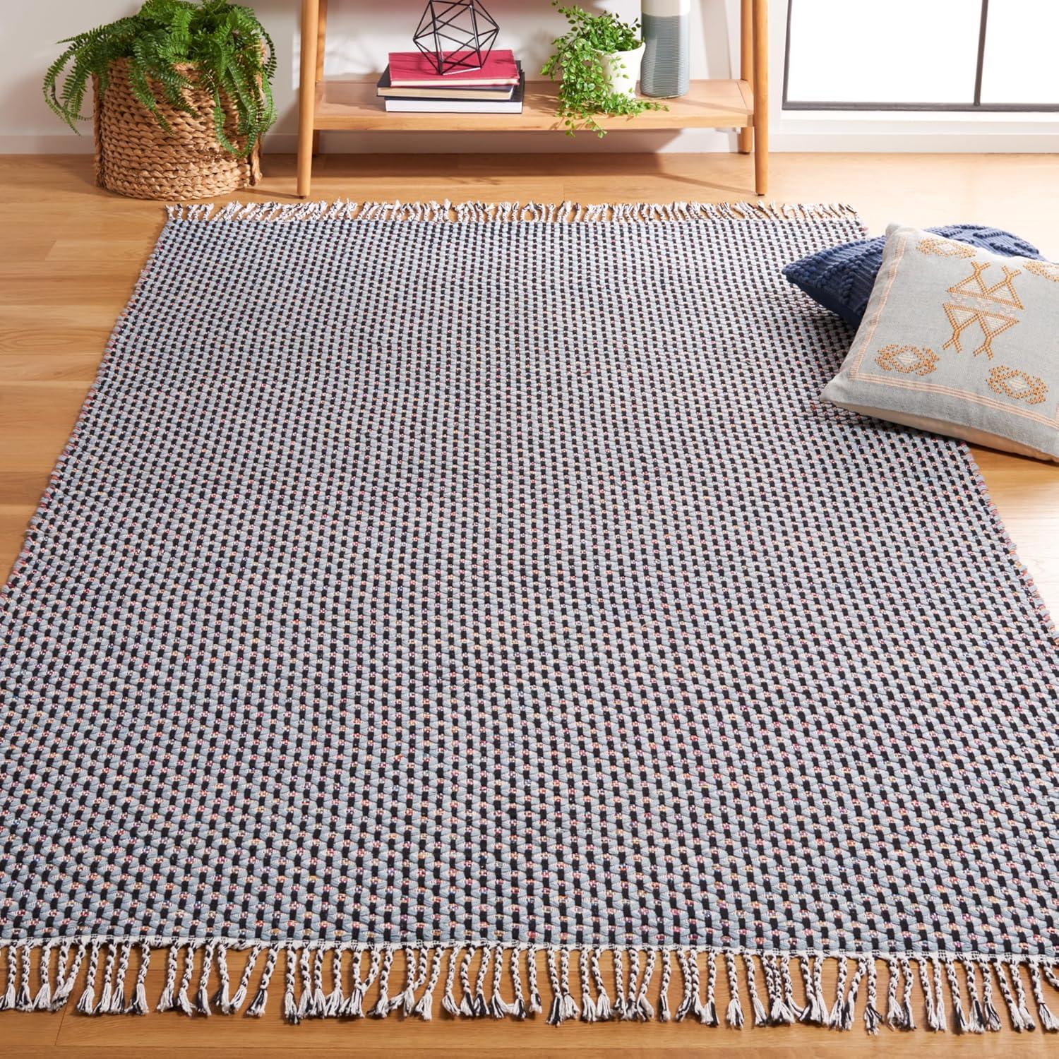 image:imageSAFAVIEH Area Rug 8x10 Montauk Collection Large Beige amp Black Handmade Flat Weave Cotton Ideal for Living Room Bedroom Office Dining Space MTK475BBlueBlack