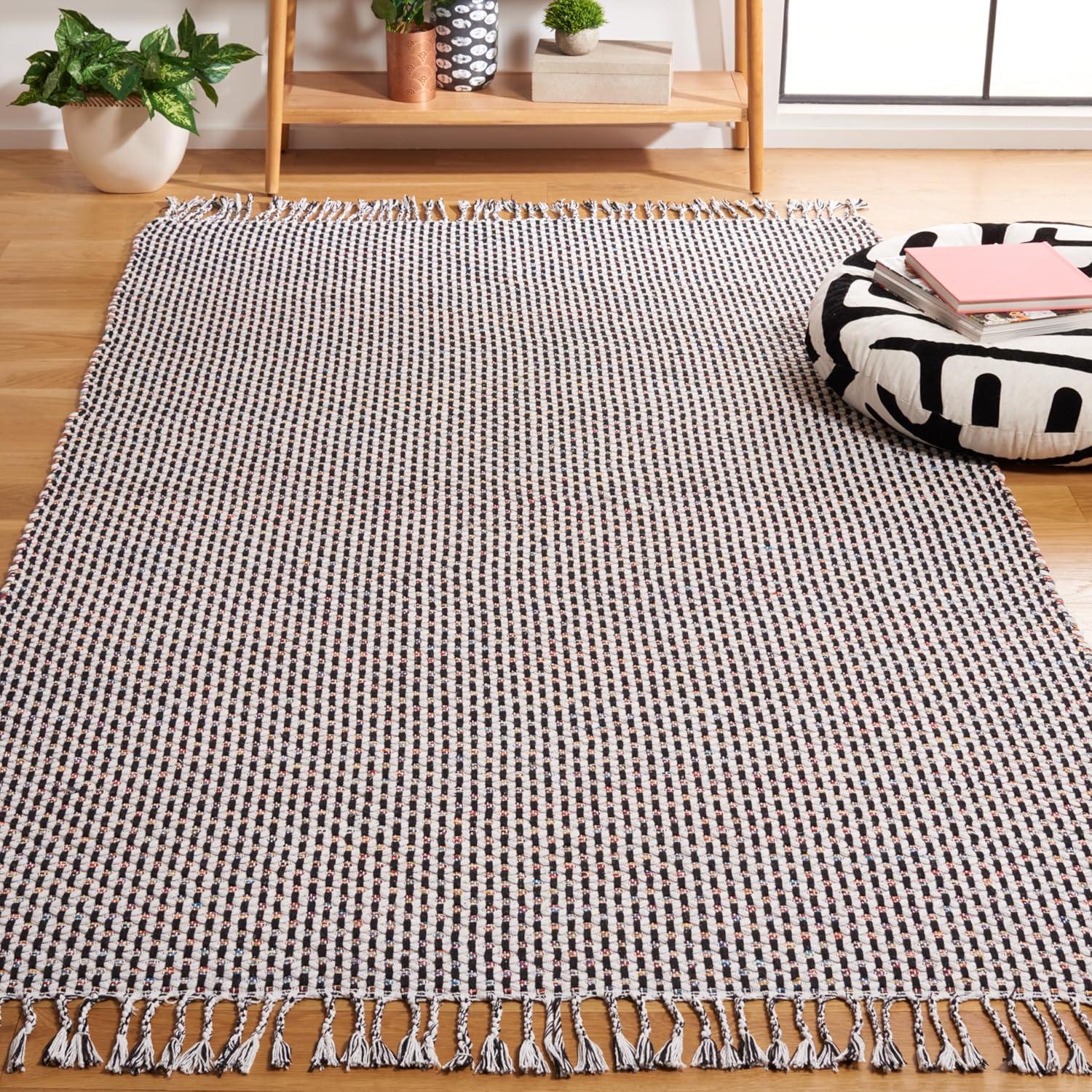 image:imageSAFAVIEH Area Rug 8x10 Montauk Collection Large Beige amp Black Handmade Flat Weave Cotton Ideal for Living Room Bedroom Office Dining Space MTK475BIvoryBlack