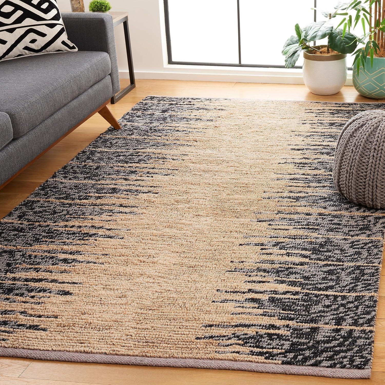 image:imageSAFAVIEH Area Rug 8x10 Natural Fiber Collection Large Grey amp Black Handmade Wool amp Jute Farmhouse Style Ideal for Living Room Bedroom Dining Space NF953FNaturalBlack