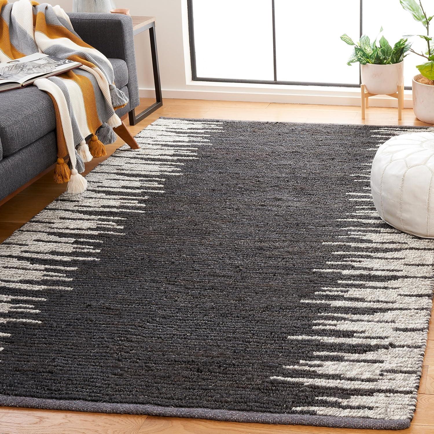 image:imageSAFAVIEH Area Rug 8x10 Natural Fiber Collection Large Grey amp Black Handmade Wool amp Jute Farmhouse Style Ideal for Living Room Bedroom Dining Space NF953FBlackBeige