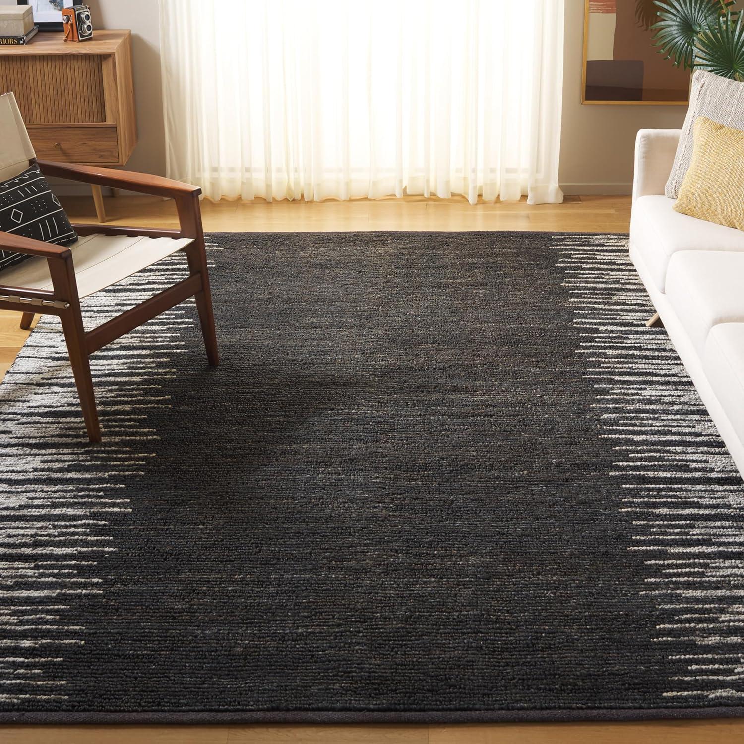 image:imageSAFAVIEH Area Rug 8x10 Natural Fiber Collection Large Grey amp Black Handmade Wool amp Jute Farmhouse Style Ideal for Living Room Bedroom Dining Space NF953FBlackBeige