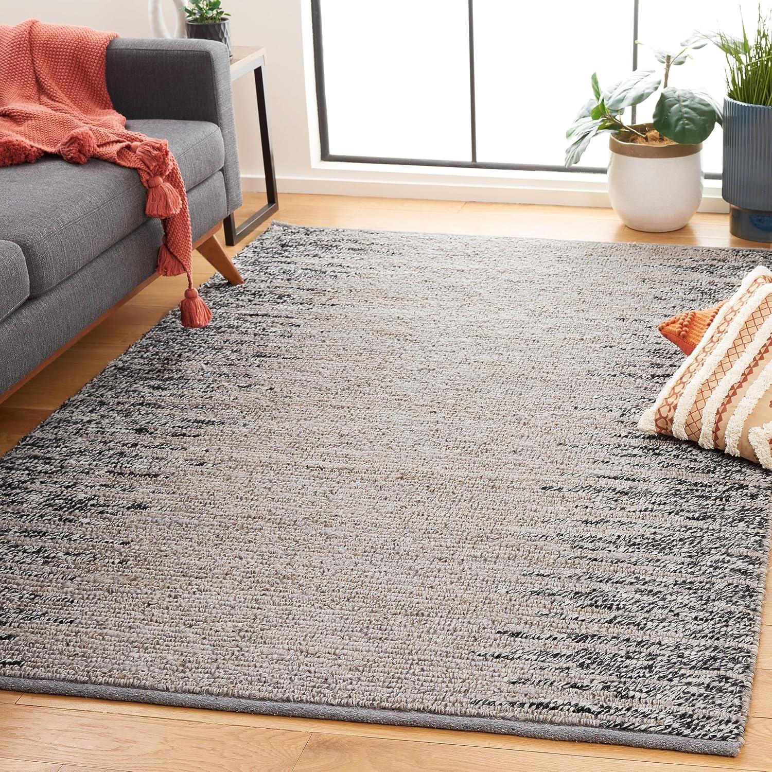 image:imageSAFAVIEH Area Rug 8x10 Natural Fiber Collection Large Grey amp Black Handmade Wool amp Jute Farmhouse Style Ideal for Living Room Bedroom Dining Space NF953FGreyBlack