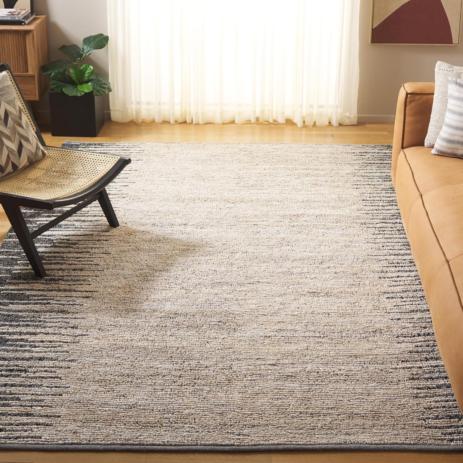 image:imageSAFAVIEH Area Rug 8x10 Natural Fiber Collection Large Grey amp Black Handmade Wool amp Jute Farmhouse Style Ideal for Living Room Bedroom Dining Space NF953FLight GreyBlack