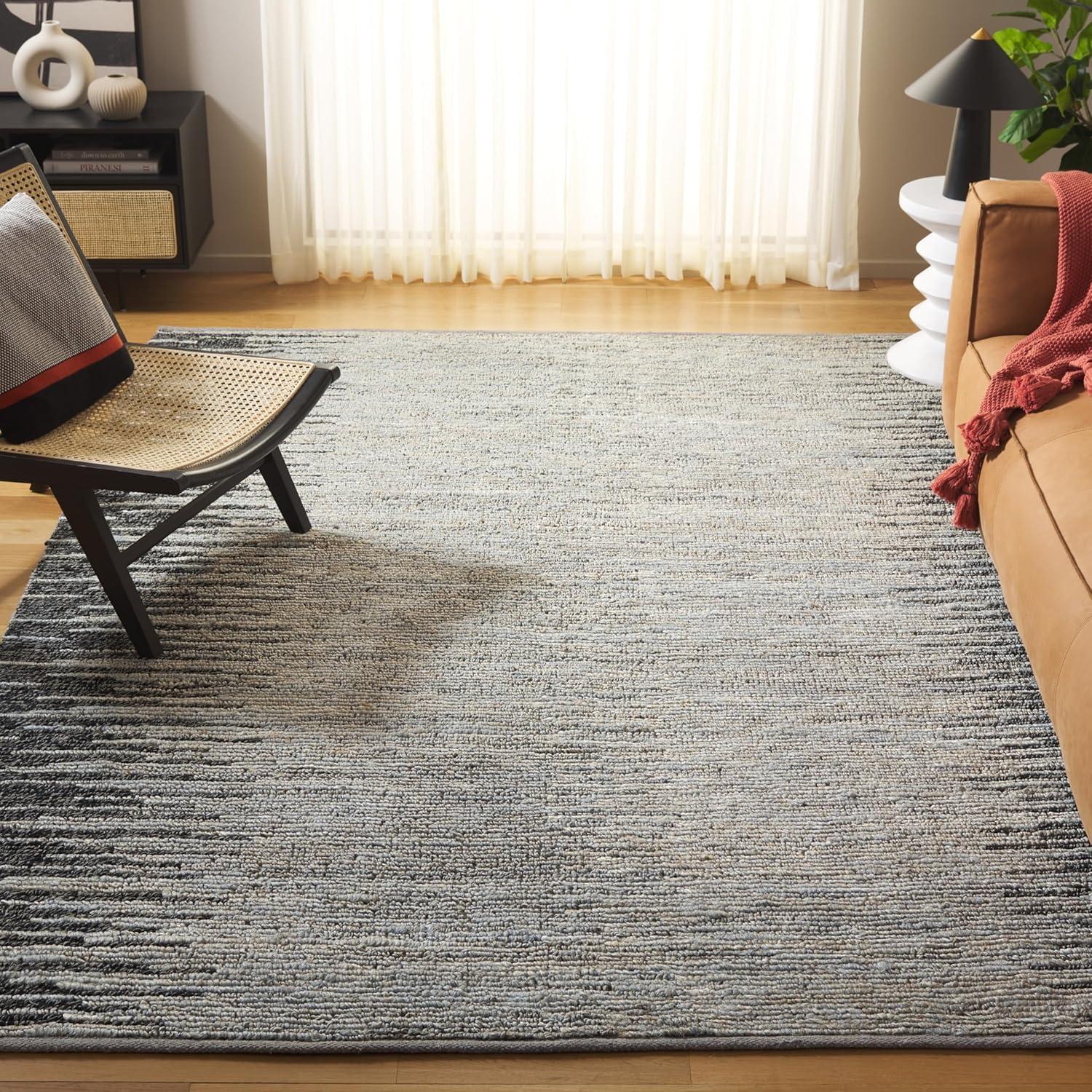image:imageSAFAVIEH Area Rug 8x10 Natural Fiber Collection Large Grey amp Black Handmade Wool amp Jute Farmhouse Style Ideal for Living Room Bedroom Dining Space NF953FLight BlueBlack