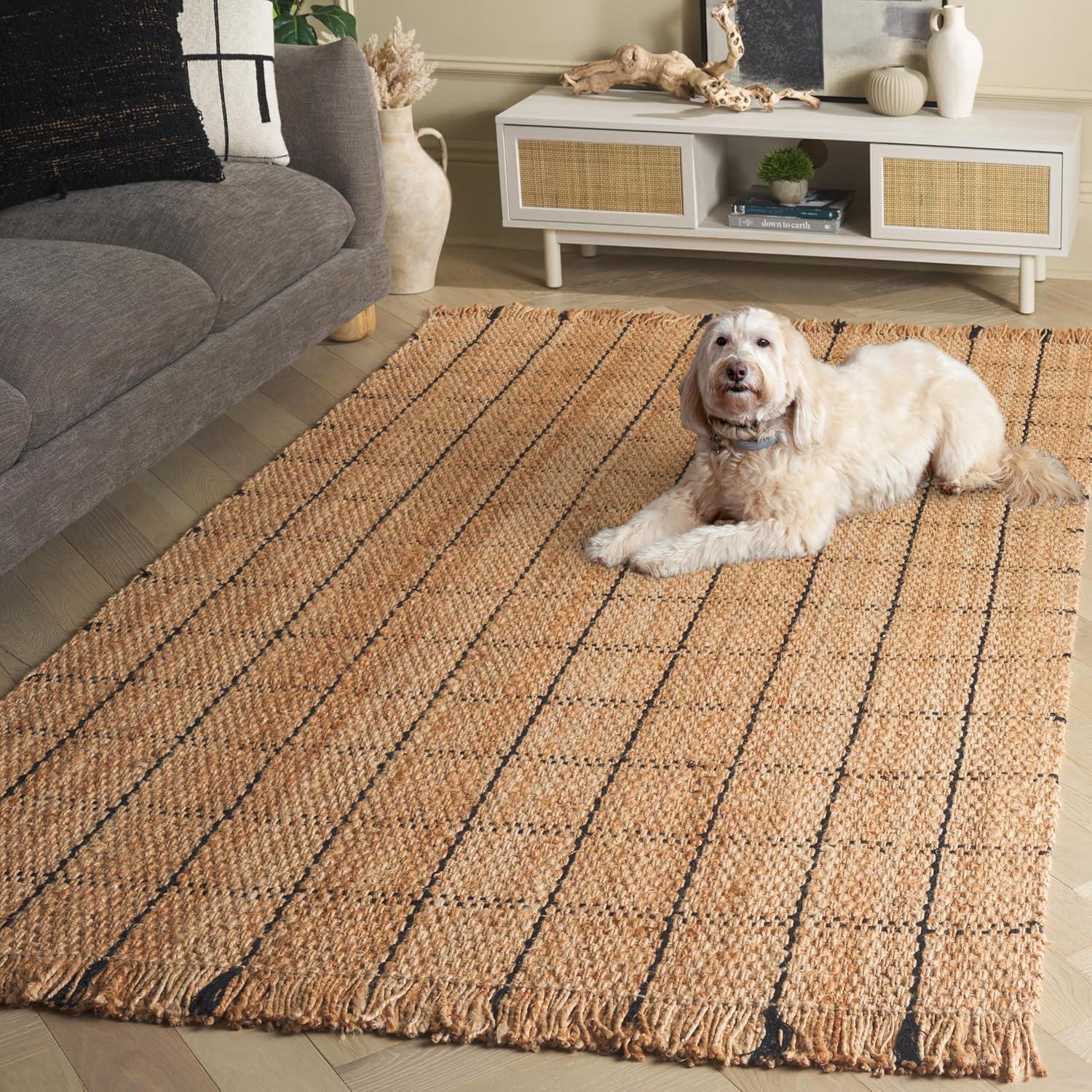 image:imageSAFAVIEH Area Rug 8x10 Natural Fiber Collection Large Natural amp Grey Handmade Jute Ideal for Living Room Bedroom Dining Space NF602FNaturalBlack