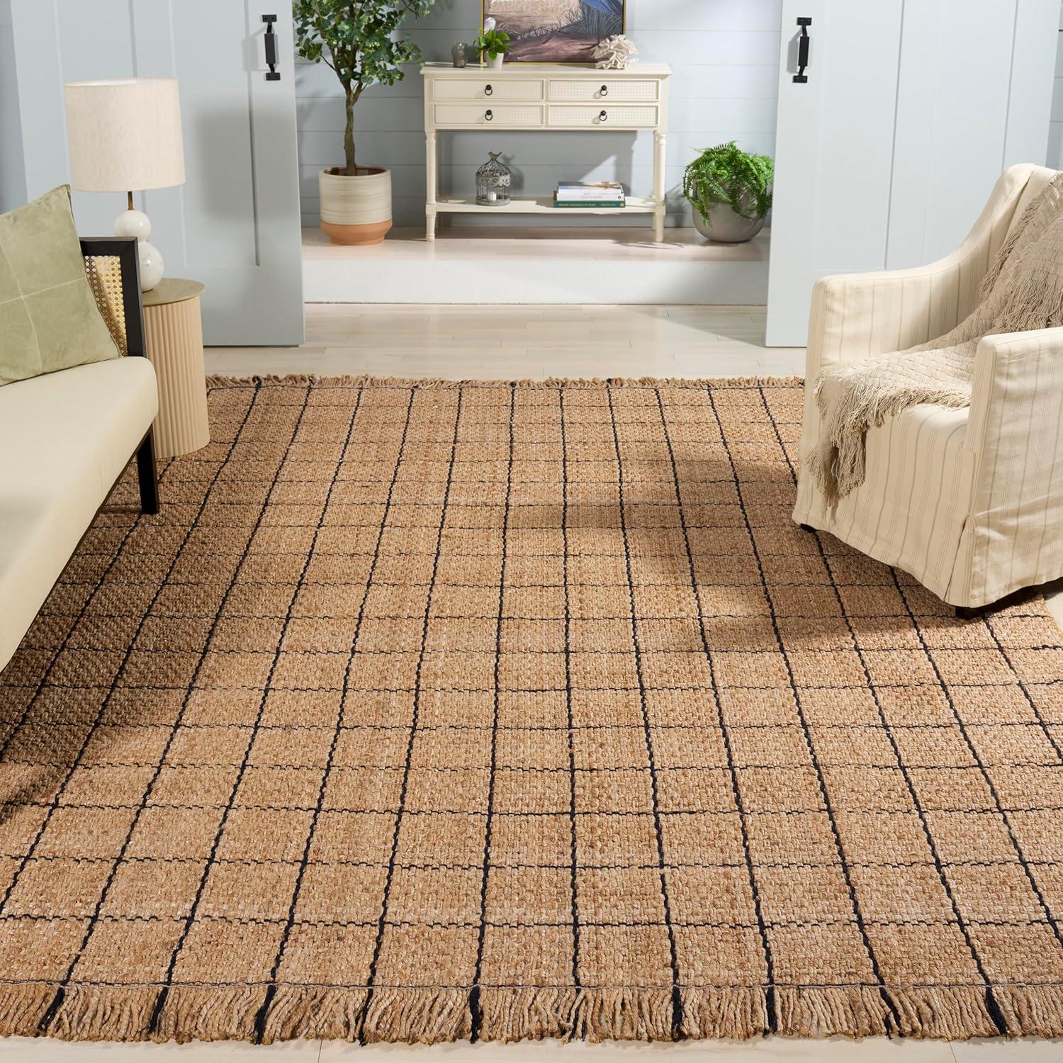 image:imageSAFAVIEH Area Rug 8x10 Natural Fiber Collection Large Natural amp Grey Handmade Jute Ideal for Living Room Bedroom Dining Space NF602FNaturalBlack