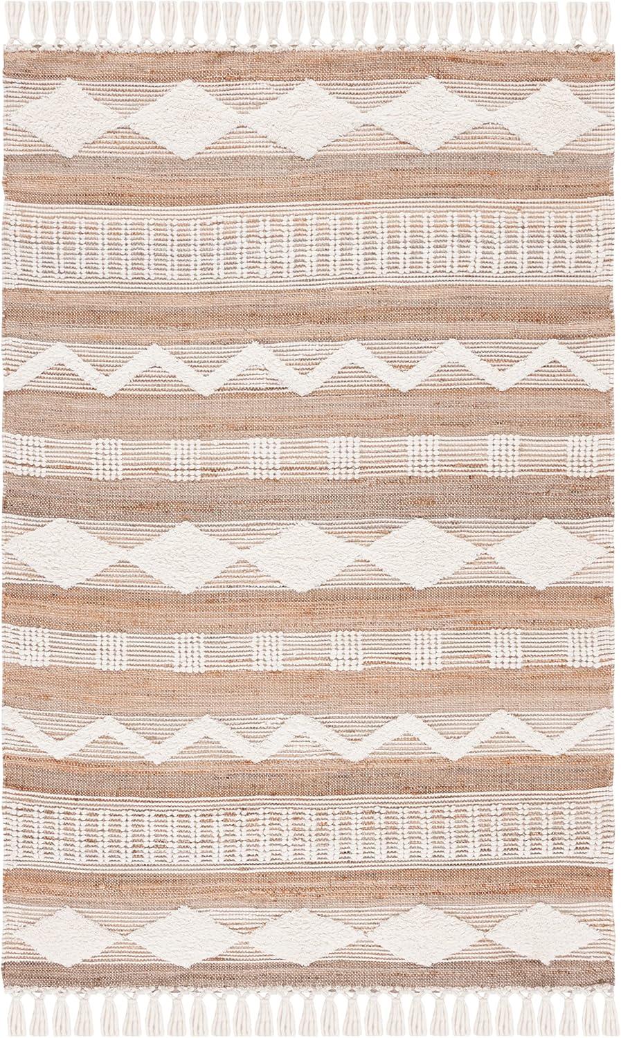 image:imageSAFAVIEH Area Rug 8x10 Natural Fiber Collection Large Natural amp Ivory Handmade Jute amp Wool Flat Weave Farmhouse Rustic Boho Fringe Design Ideal for Living Room Bedroom Dining Space NF377ANaturalIvory