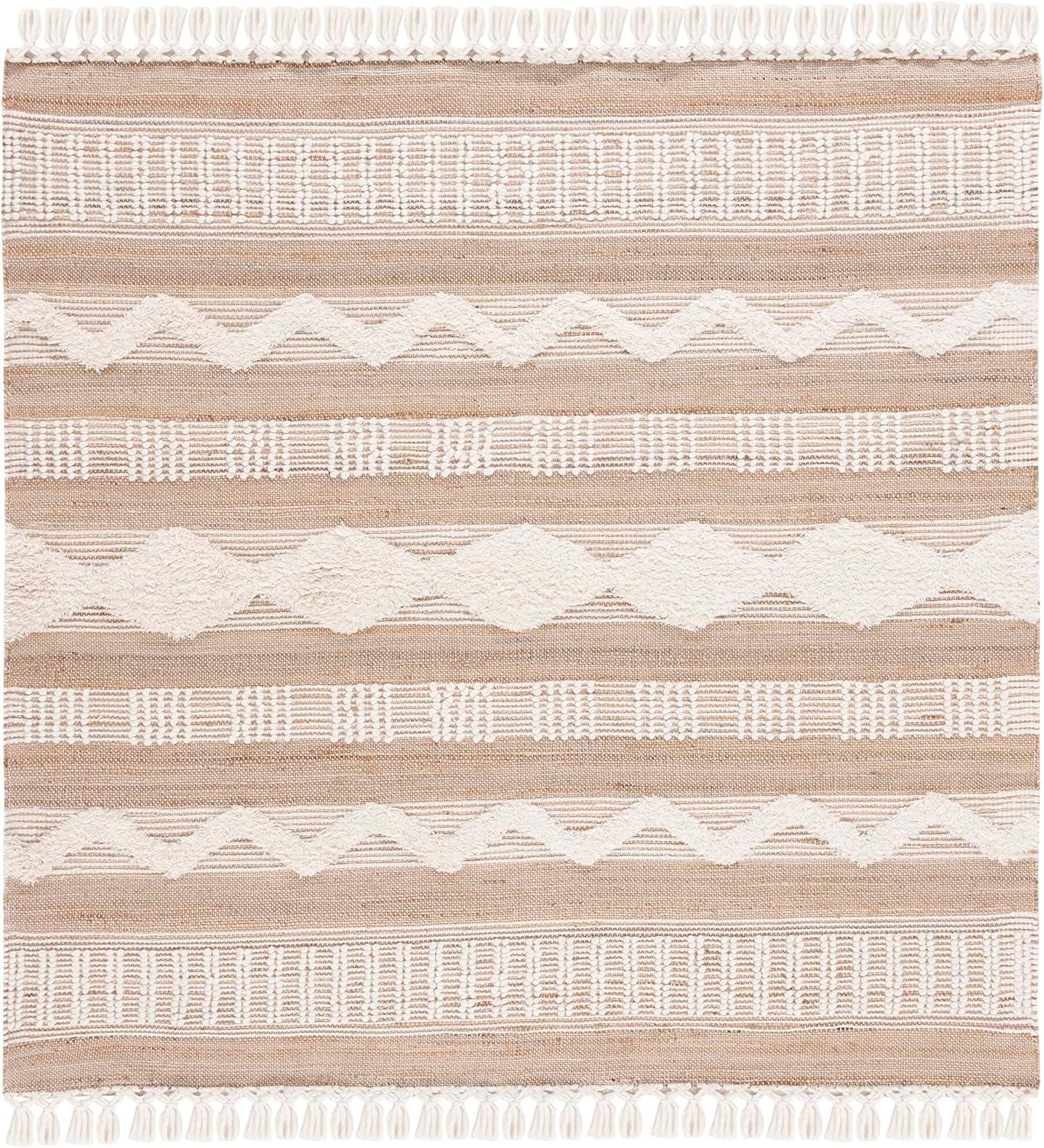 image:imageSAFAVIEH Area Rug 8x10 Natural Fiber Collection Large Natural amp Ivory Handmade Jute amp Wool Flat Weave Farmhouse Rustic Boho Fringe Design Ideal for Living Room Bedroom Dining Space NF377ANaturalIvory