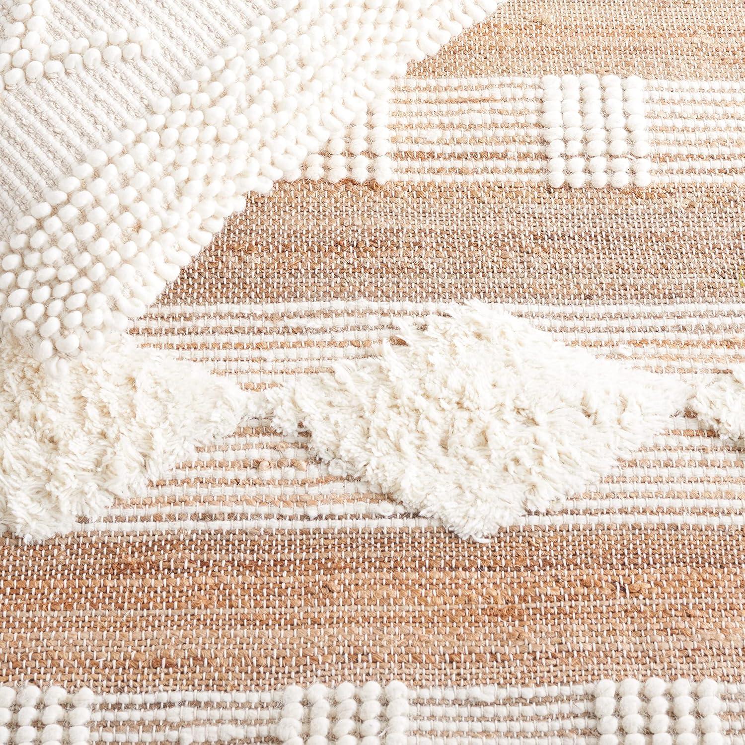 image:imageSAFAVIEH Area Rug 8x10 Natural Fiber Collection Large Natural amp Ivory Handmade Jute amp Wool Flat Weave Farmhouse Rustic Boho Fringe Design Ideal for Living Room Bedroom Dining Space NF377ANaturalIvory