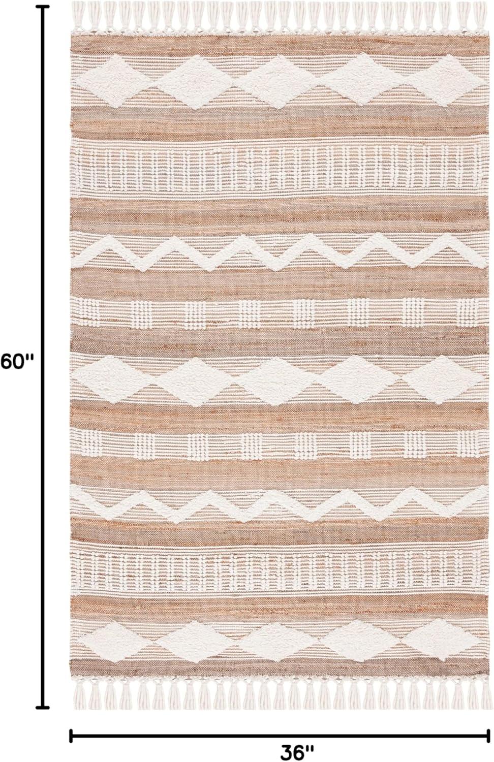 image:imageSAFAVIEH Area Rug 8x10 Natural Fiber Collection Large Natural amp Ivory Handmade Jute amp Wool Flat Weave Farmhouse Rustic Boho Fringe Design Ideal for Living Room Bedroom Dining Space NF377ANaturalIvory