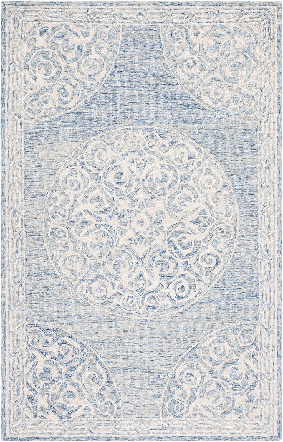 image:imageSAFAVIEH Area Rug 8x10 Natural Fiber Collection Large Natural amp Ivory Handmade Jute amp Wool Flat Weave Farmhouse Rustic Boho Fringe Design Ideal for Living Room Bedroom Dining Space NF377ABlueIvory