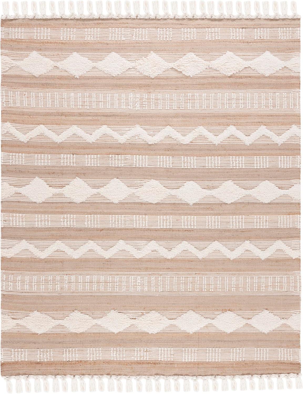 image:imageSAFAVIEH Area Rug 8x10 Natural Fiber Collection Large Natural amp Ivory Handmade Jute amp Wool Flat Weave Farmhouse Rustic Boho Fringe Design Ideal for Living Room Bedroom Dining Space NF377ANaturalIvory