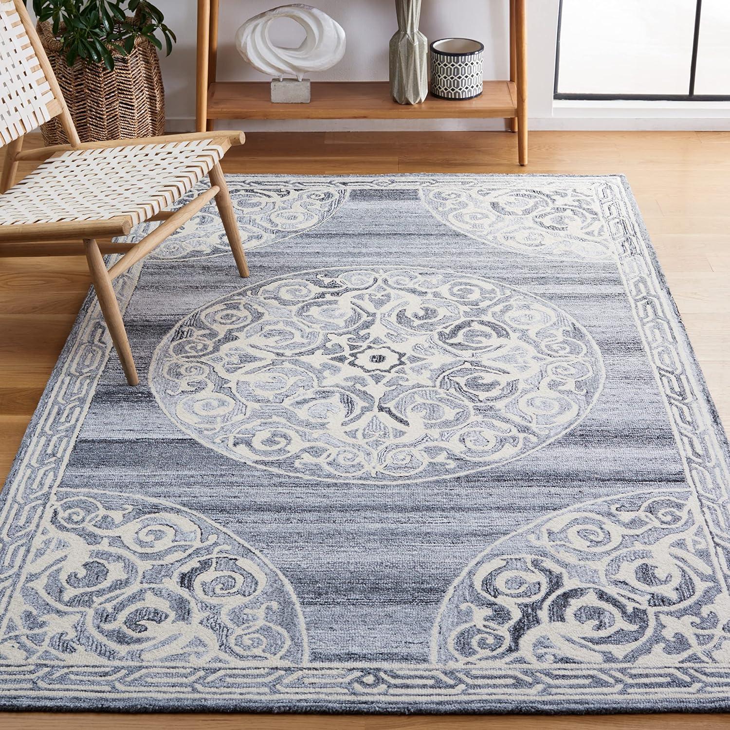 image:imageSAFAVIEH Area Rug 8x10 Natural Fiber Collection Large Natural amp Ivory Handmade Jute amp Wool Flat Weave Farmhouse Rustic Boho Fringe Design Ideal for Living Room Bedroom Dining Space NF377AGreyIvory