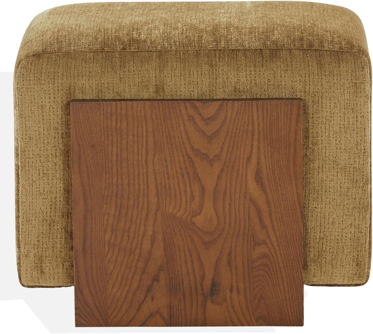 image:imageSAFAVIEH Couture Norabeth Ottoman Light Brown Chenille amp Walnut Solid Wood Fully Assembled Ideal for Living Room Bedroom Entryway 22 W x 173 D x 18 H SFV4885AGoldWalnut