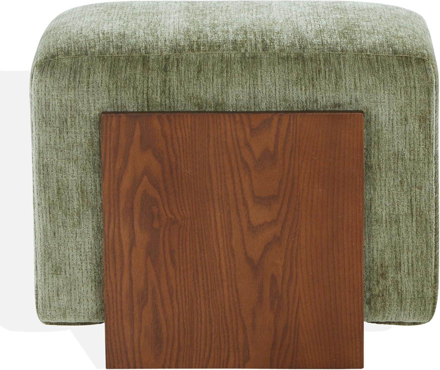 image:imageSAFAVIEH Couture Norabeth Ottoman Light Brown Chenille amp Walnut Solid Wood Fully Assembled Ideal for Living Room Bedroom Entryway 22 W x 173 D x 18 H SFV4885AGreenWalnut