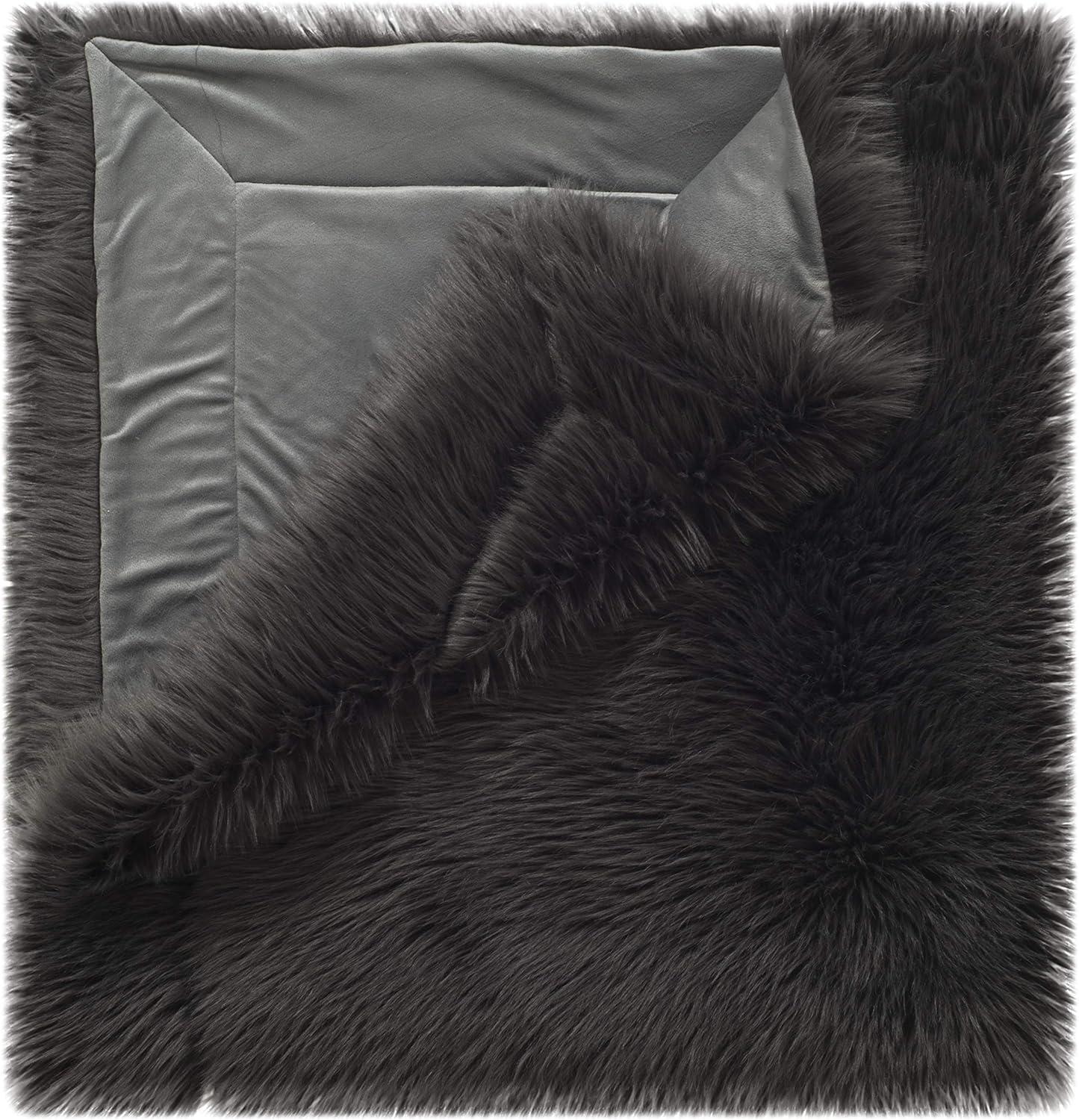 image:imageSAFAVIEH Faux Grey Shadow Fox Throw Collection StandardDark Grey