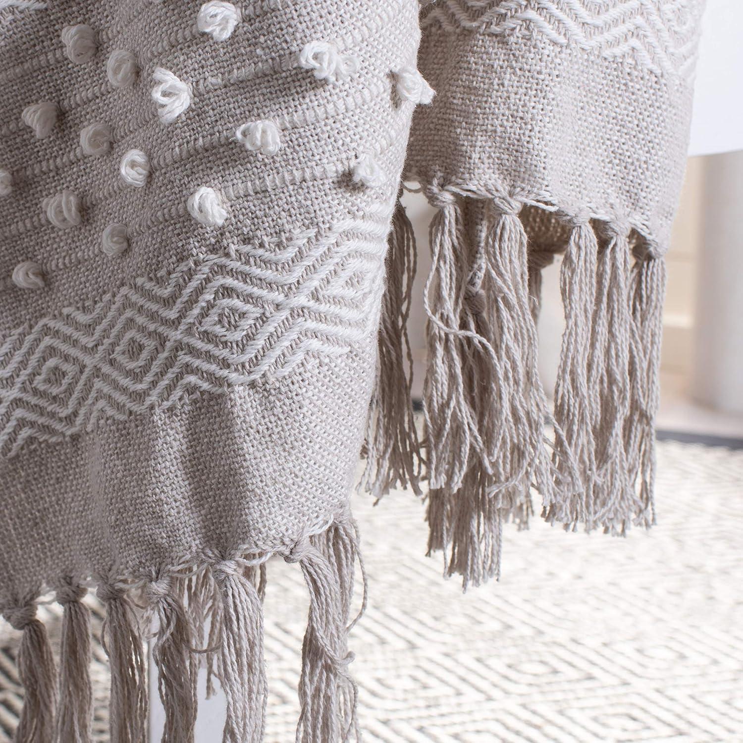 image:imageSAFAVIEH Home Billi Whimsy Beige and Teal Fringe Throw Blanket BeigeTeal 50 x 60
