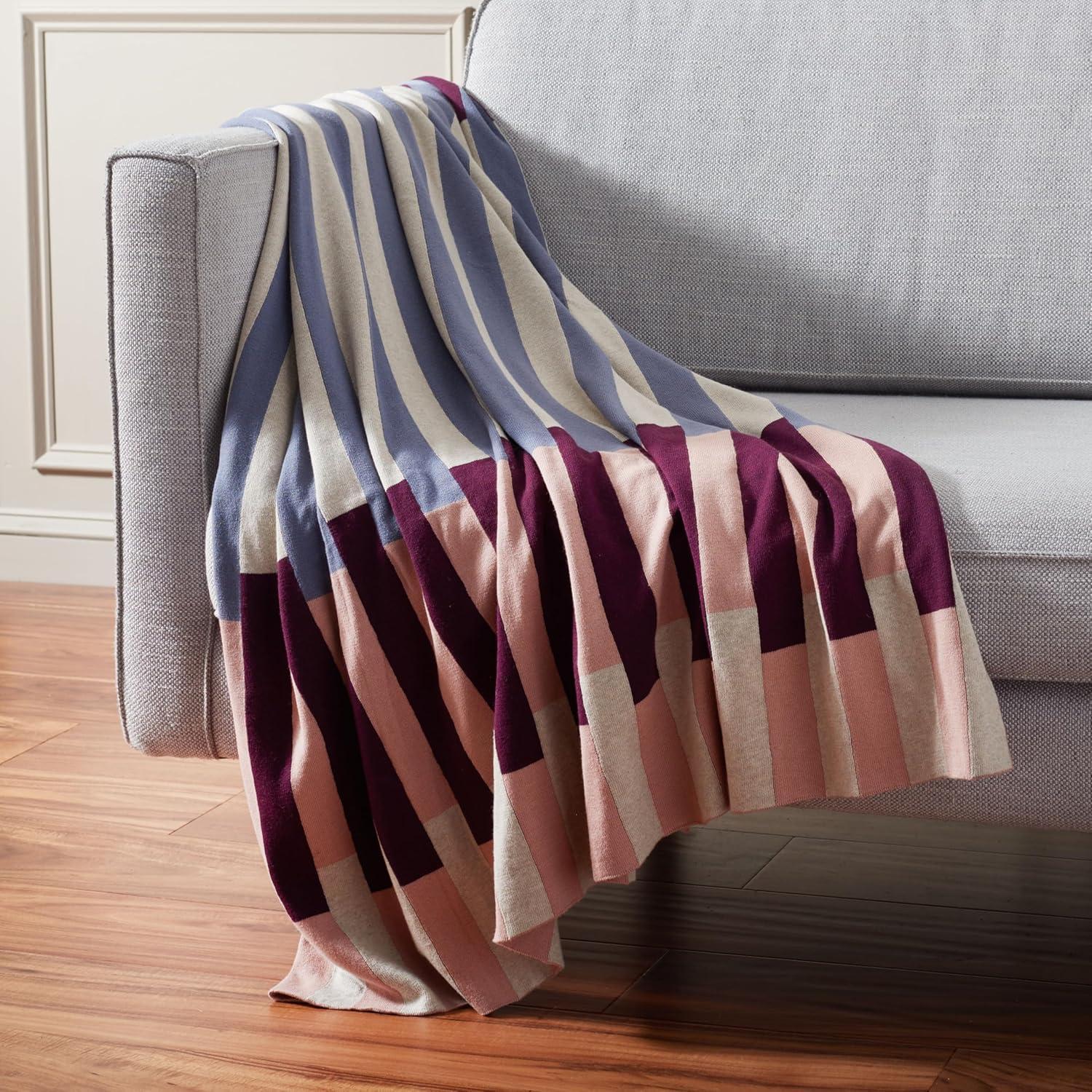 image:imageSAFAVIEH Home Collection Zoie Multicolored Stripe Cotton 50 x 60 Decorative Accent Throw Blanket