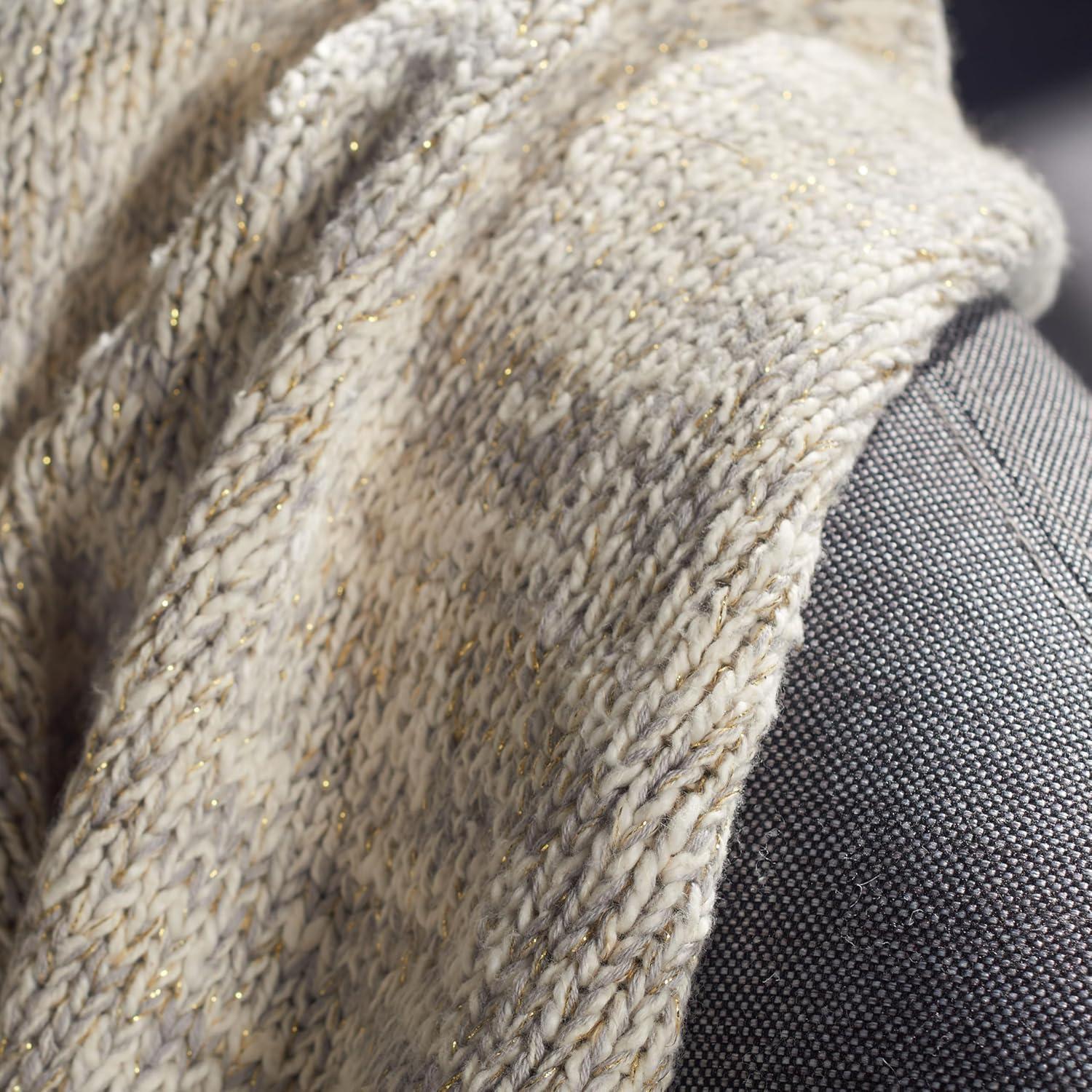 image:imageSAFAVIEH Home Panna Light Grey and Gold 50 x 60inch Knit Blanket Throw