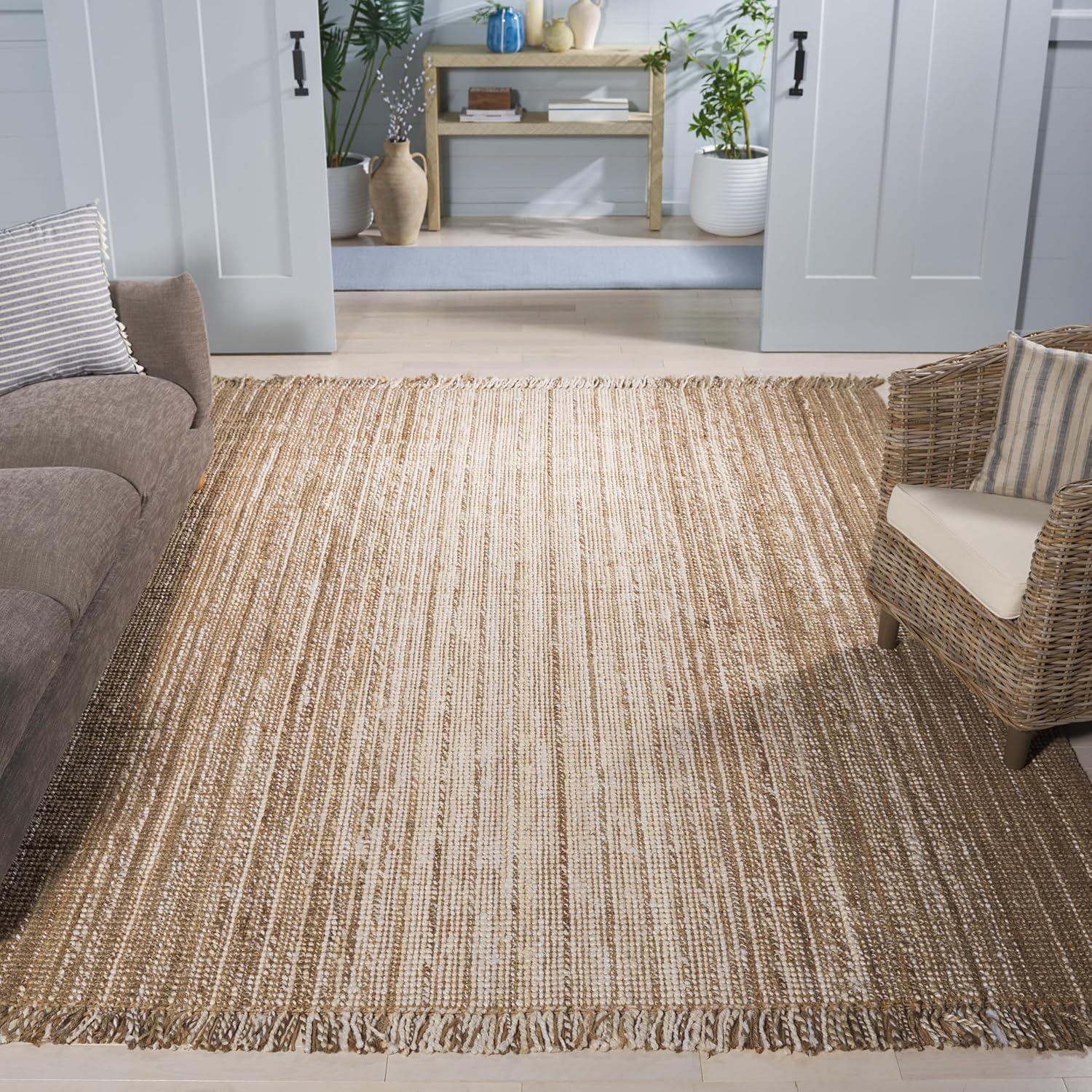 image:imageSAFAVIEH Natural Fiber Collection Area Rug 8 x 10 Ivory amp Grey Flatweave Jute Ideal for The Living Room Dining Room Bedroom NF843FIvoryGrey