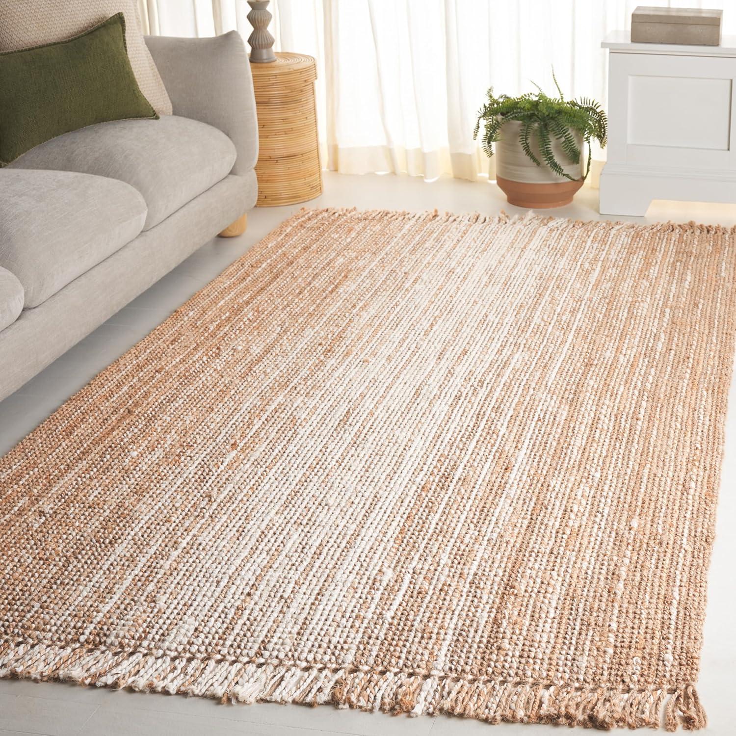 image:imageSAFAVIEH Natural Fiber Collection Area Rug 8 x 10 Ivory amp Grey Flatweave Jute Ideal for The Living Room Dining Room Bedroom NF843FIvoryNatural