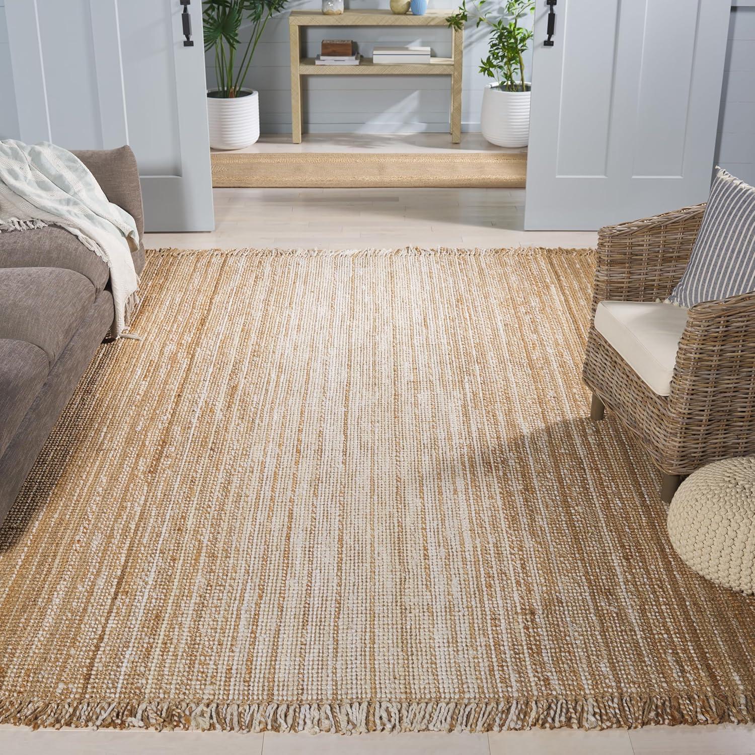 image:imageSAFAVIEH Natural Fiber Collection Area Rug 8 x 10 Ivory amp Grey Flatweave Jute Ideal for The Living Room Dining Room Bedroom NF843FIvoryNatural