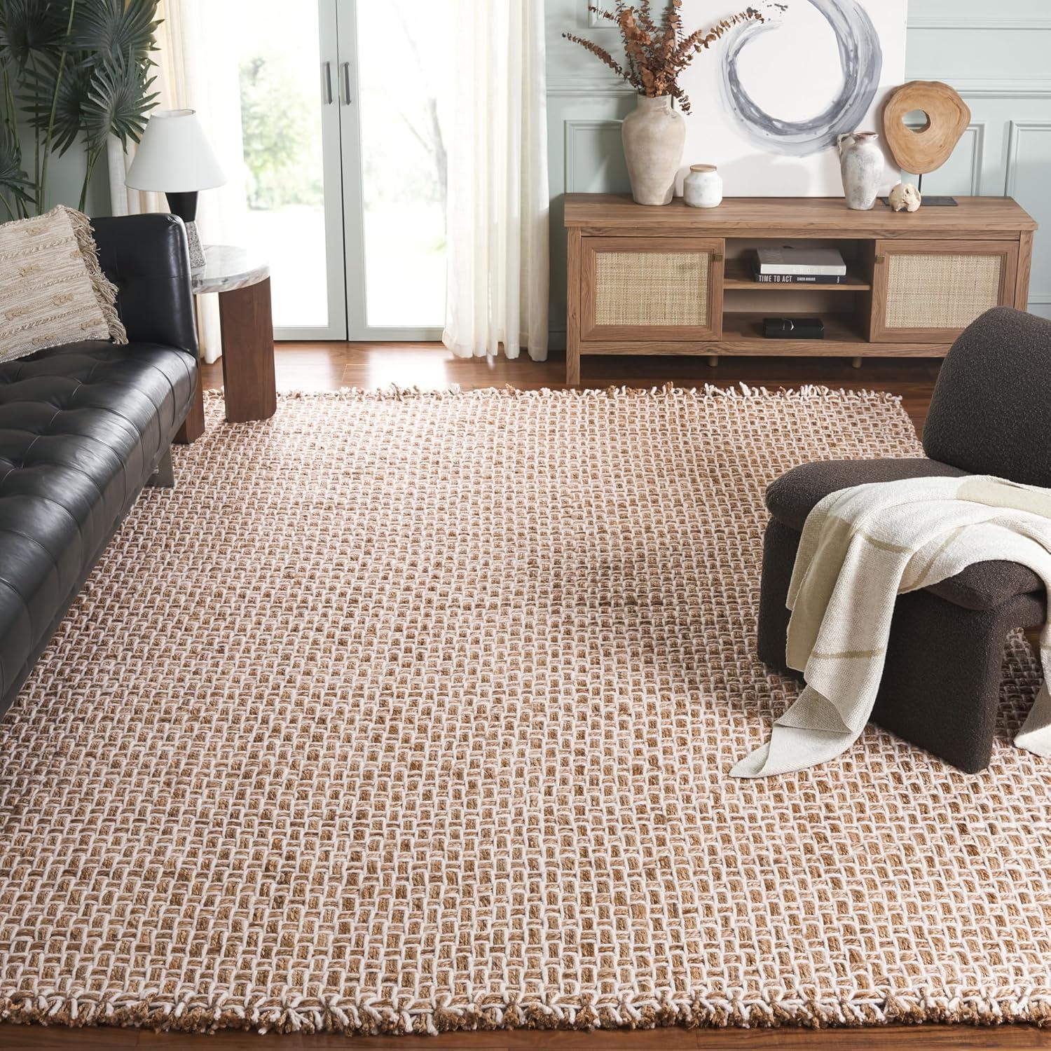 image:imageSAFAVIEH Natural Fiber Collection Area Rug 8 x 10 Natural amp Ivory Handmade Jute amp Wool Reversible Geometric Pattern Ideal for Living Room Bedroom Home Office Dining Space NF817A8NaturalIvory