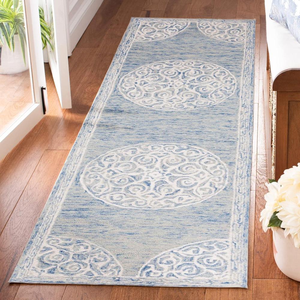 image:imageSAFAVIEH Area Rug 8x10 Natural Fiber Collection Large Natural amp Ivory Handmade Jute amp Wool Flat Weave Farmhouse Rustic Boho Fringe Design Ideal for Living Room Bedroom Dining Space NF377ABlueIvory