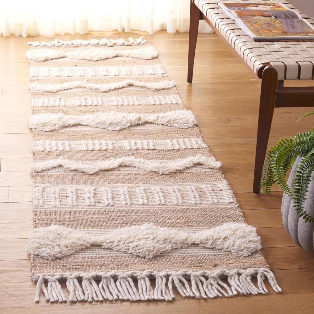 image:imageSAFAVIEH Area Rug 8x10 Natural Fiber Collection Large Natural amp Ivory Handmade Jute amp Wool Flat Weave Farmhouse Rustic Boho Fringe Design Ideal for Living Room Bedroom Dining Space NF377ANaturalIvory
