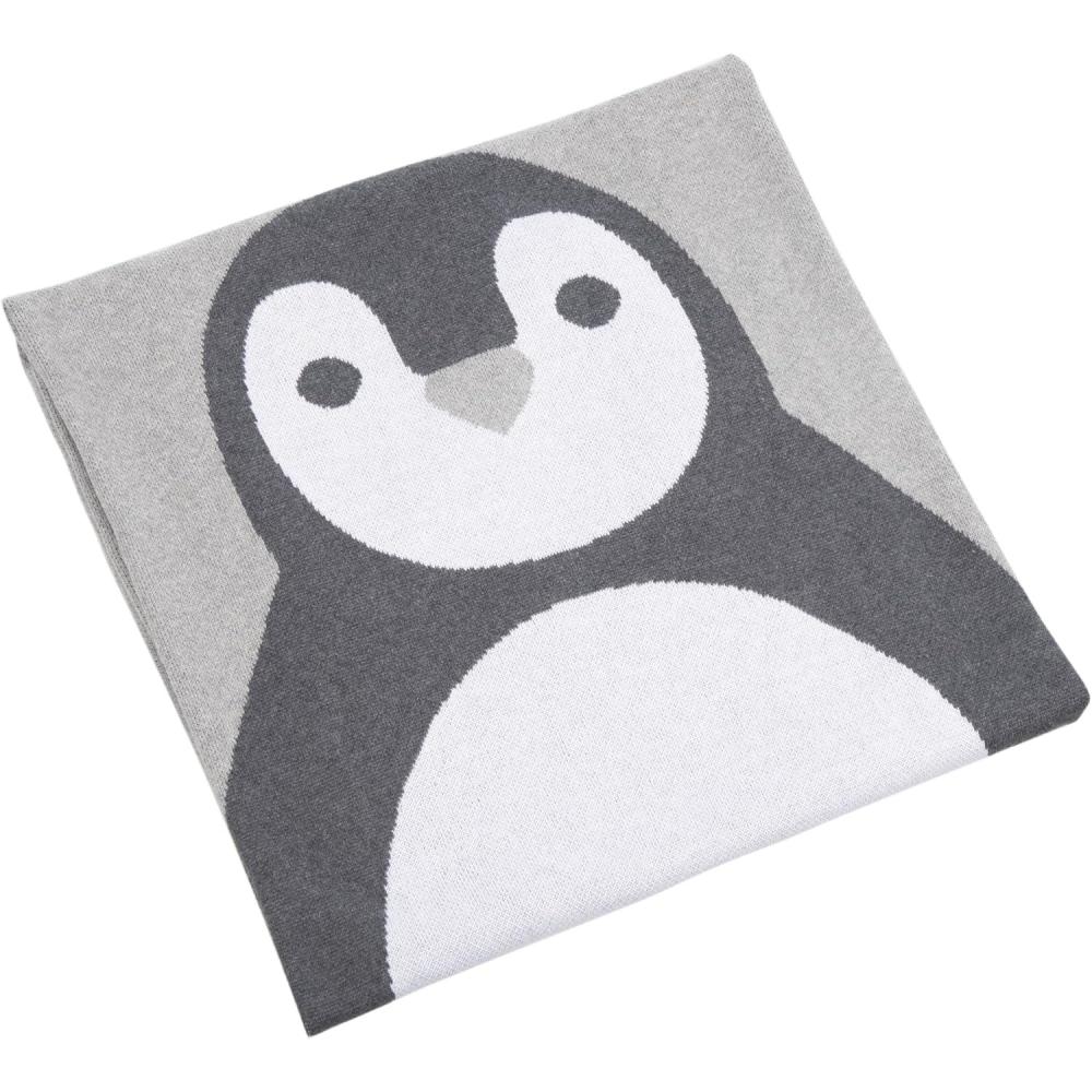 image:imageSAFAVIEH Baby Collection Olly Penguin Grey and White 32 x 40 Cotton Throw Blanket