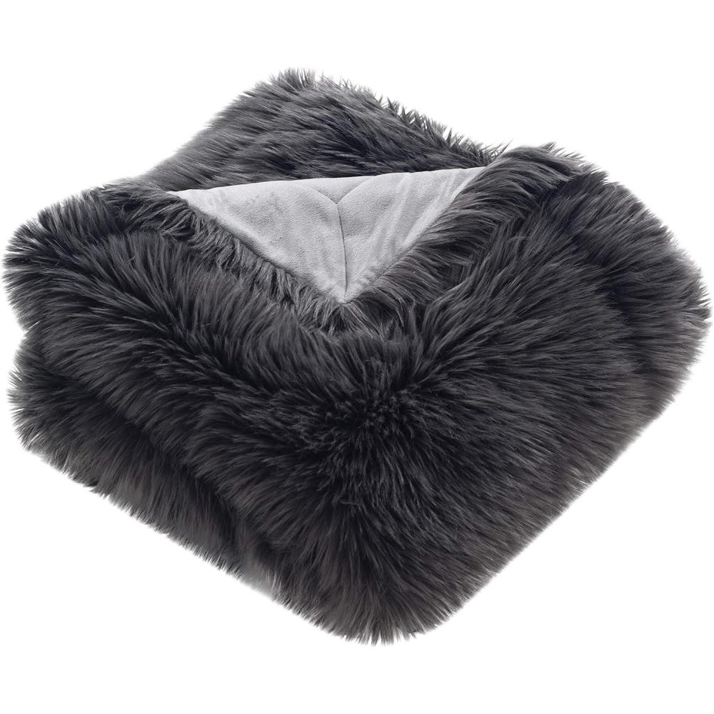 image:imageSAFAVIEH Faux Grey Shadow Fox Throw Collection StandardDark Grey