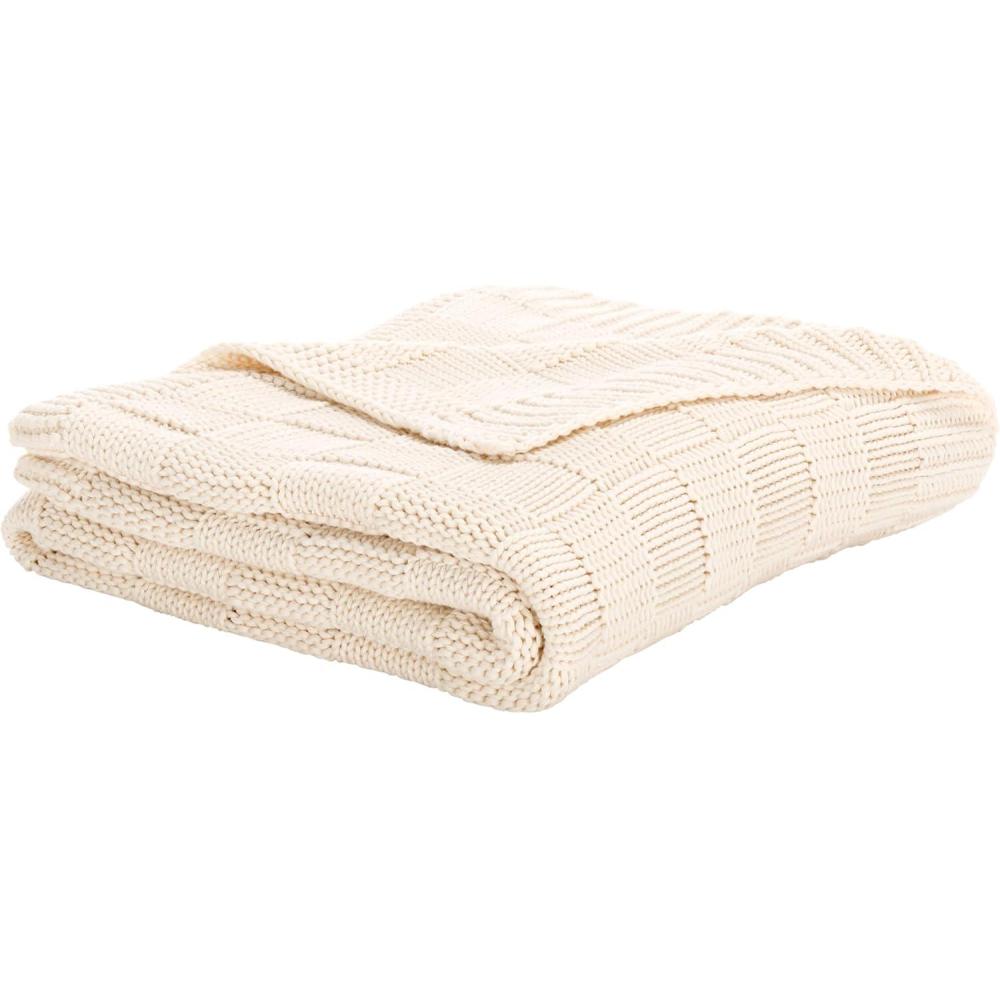 image:imageSAFAVIEH Home Collection  Yvette Cotton Throw Blanket 50 x 60 Beige Decorative Bed amp Sofa Accent THR410B5060Beige