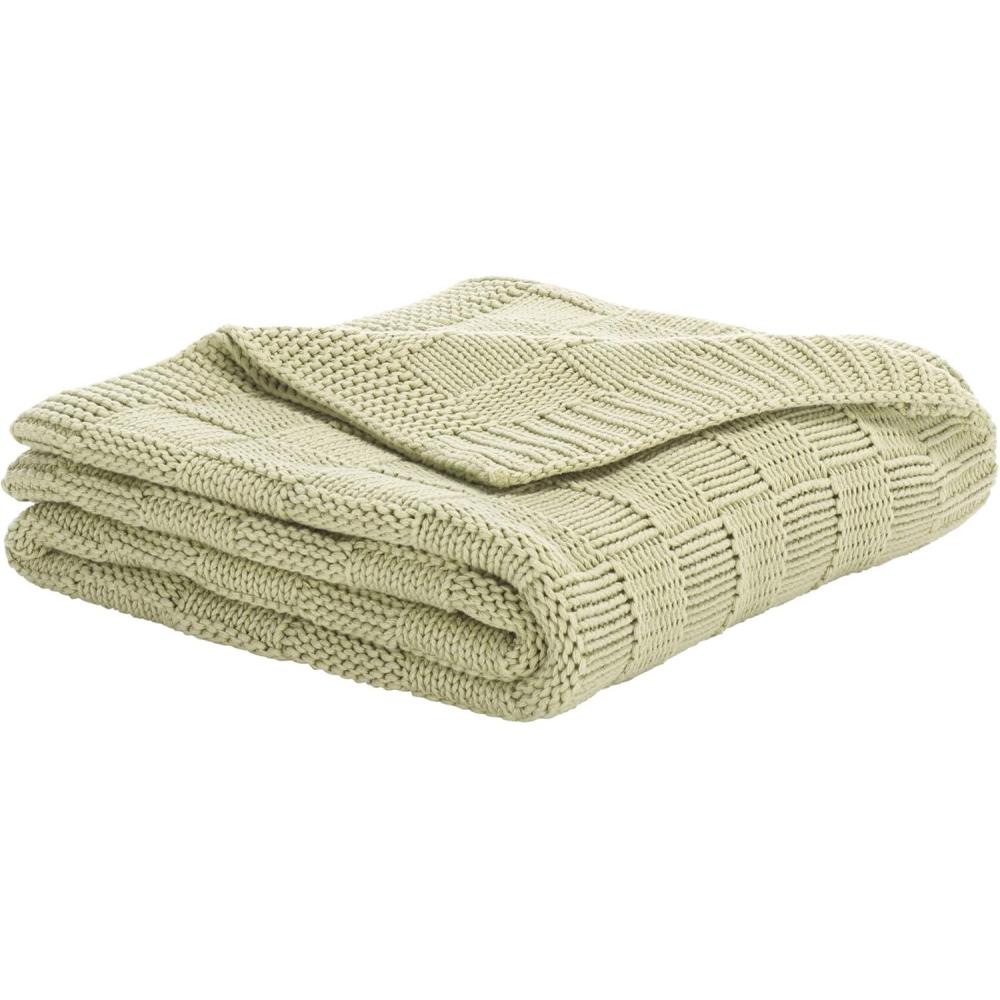 image:imageSAFAVIEH Home Collection  Yvette Cotton Throw Blanket 50 x 60 Beige Decorative Bed amp Sofa Accent THR410B5060Green