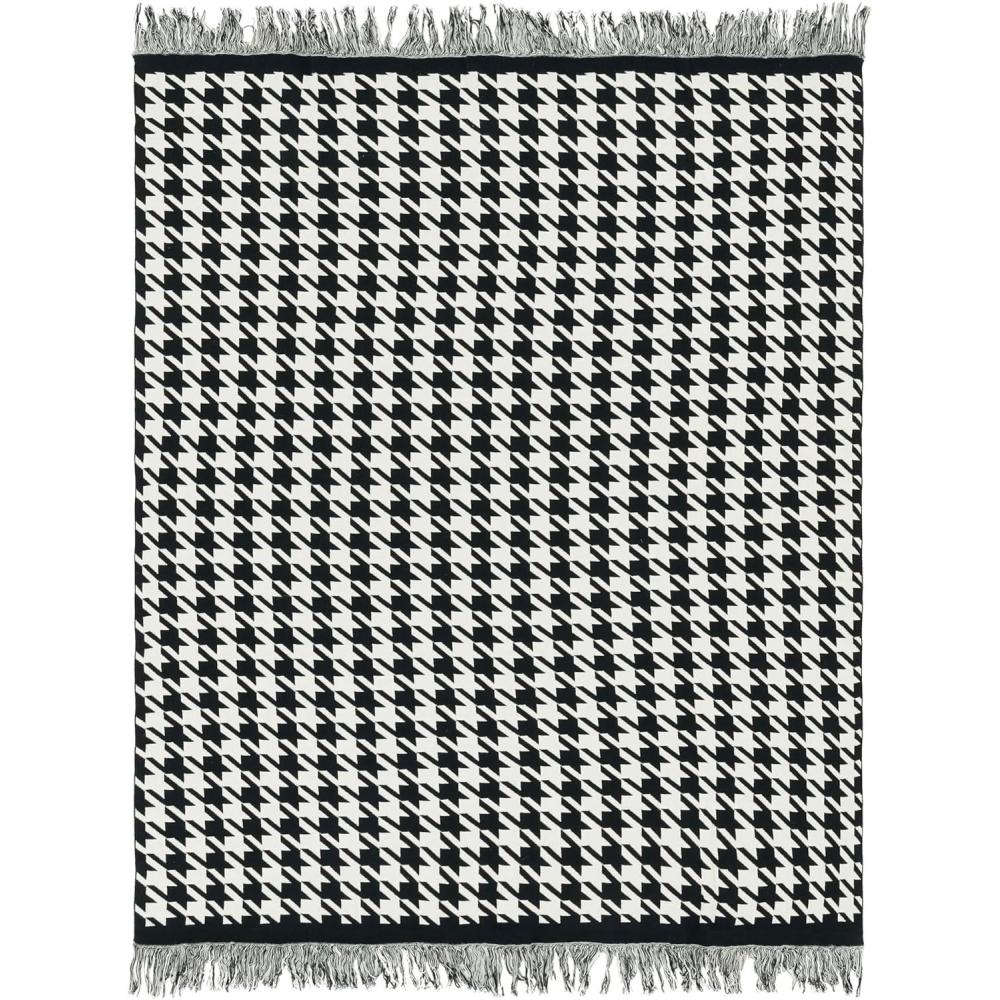 image:imageSAFAVIEH Home Collection Cantil Houndstooth BlackIvory Cotton 50 x 60 Decorative Accent Throw Blanket