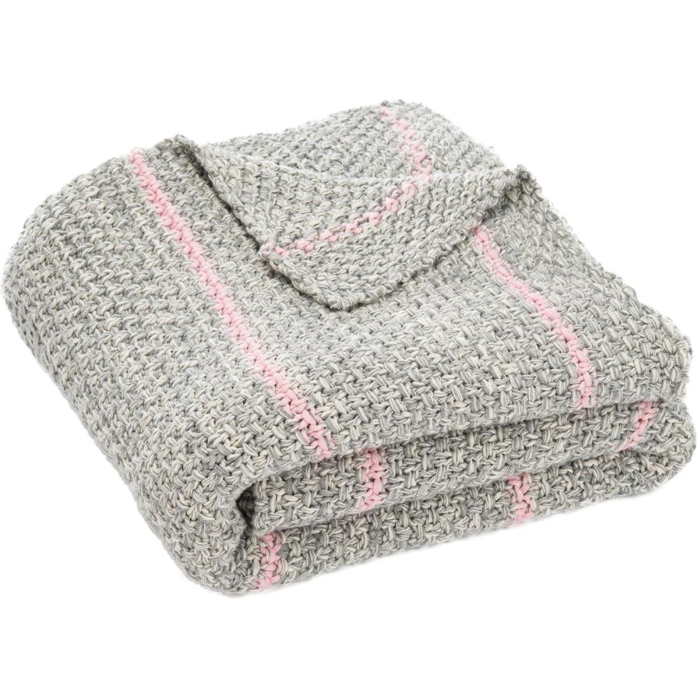 image:imageSAFAVIEH Home Collection Cassian GreyPink Stripe 50 x 60inch Sofa Chaise Lounge Club Chair Living Room Bedroom Decorative Throw Blanket THR227A5060