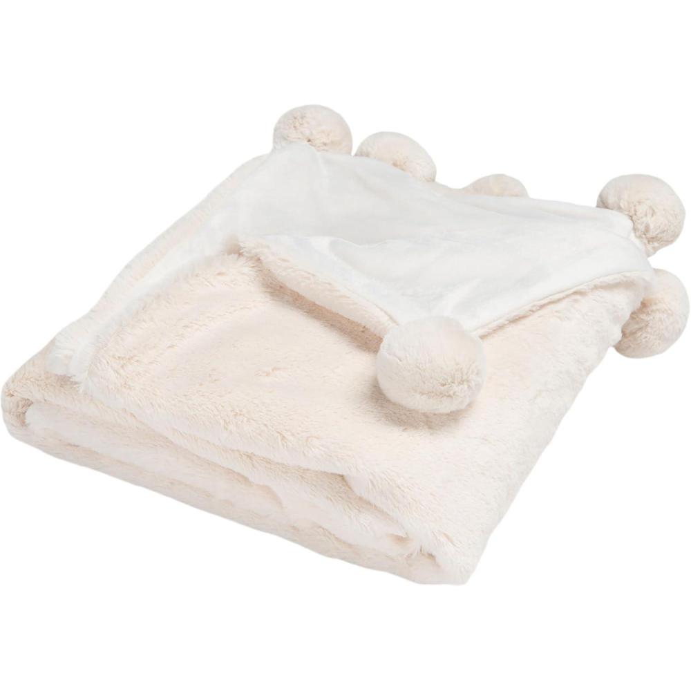 image:imageSAFAVIEH Home Collection Dalson Ivory Cotton 50 x 60inch Pom Pom Sofa Chaise Lounge Club Chair Living Room Bedroom Decorative Throw BlanketIvory